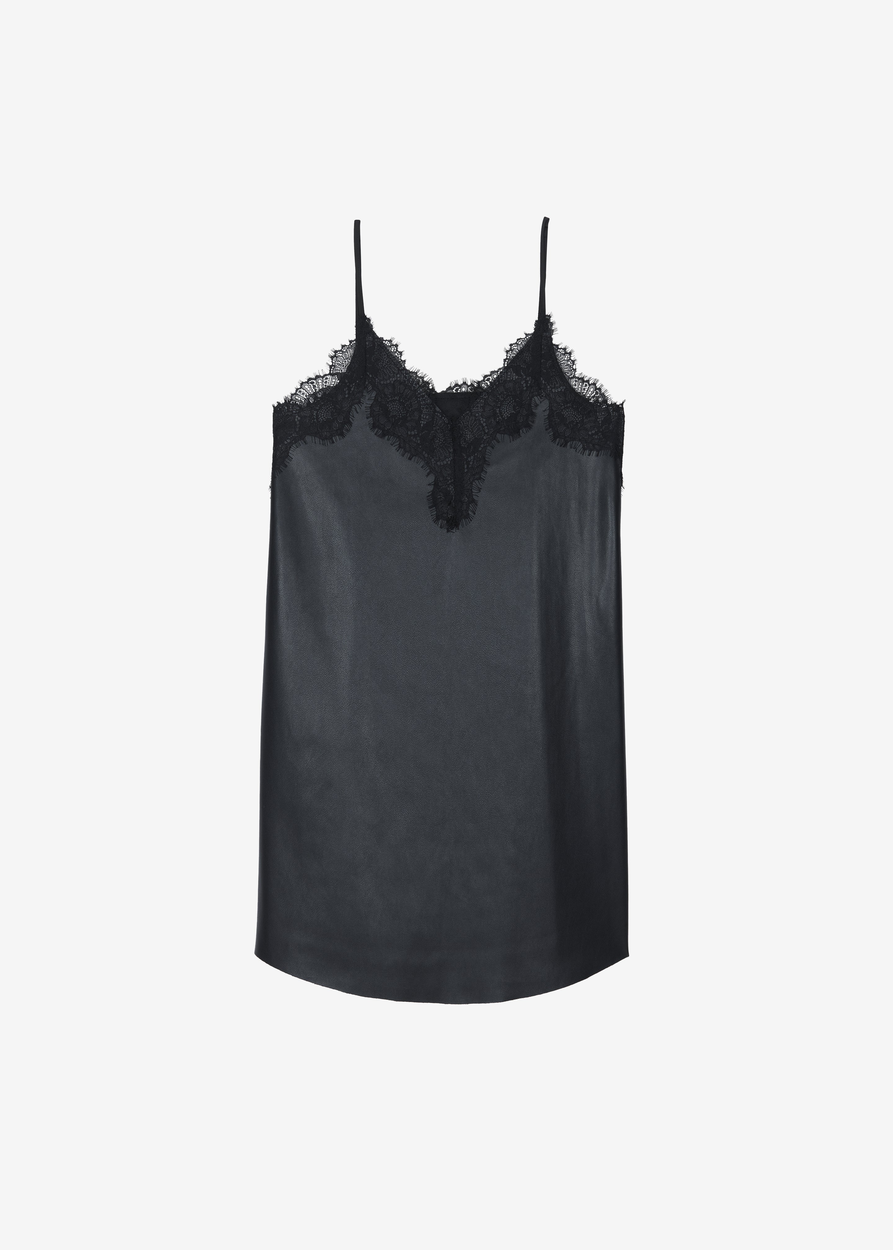 Riscah Lace Faux Leather Slip Dress - Black - 5