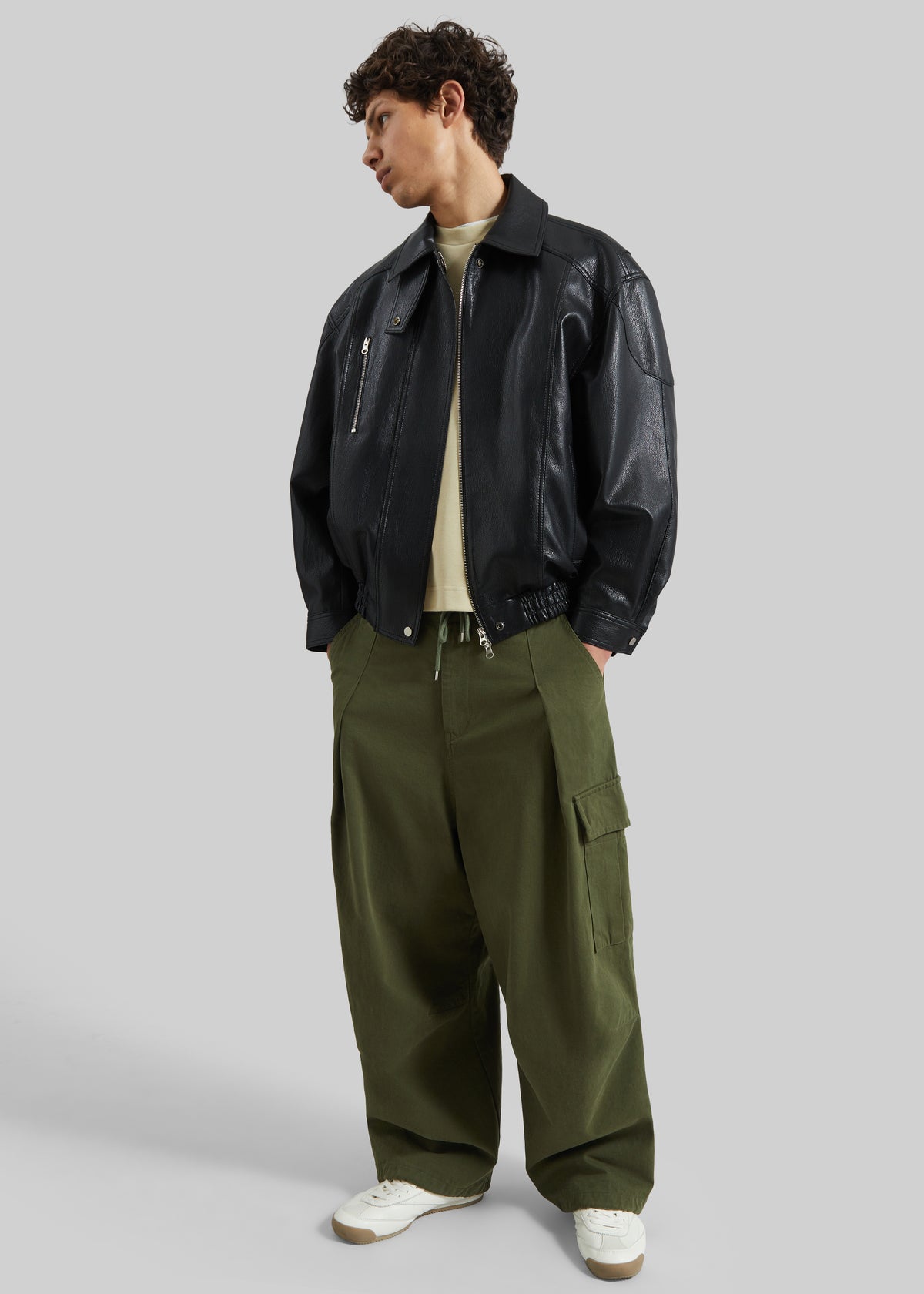 Risle Faux Leather Bomber Jacket - Black