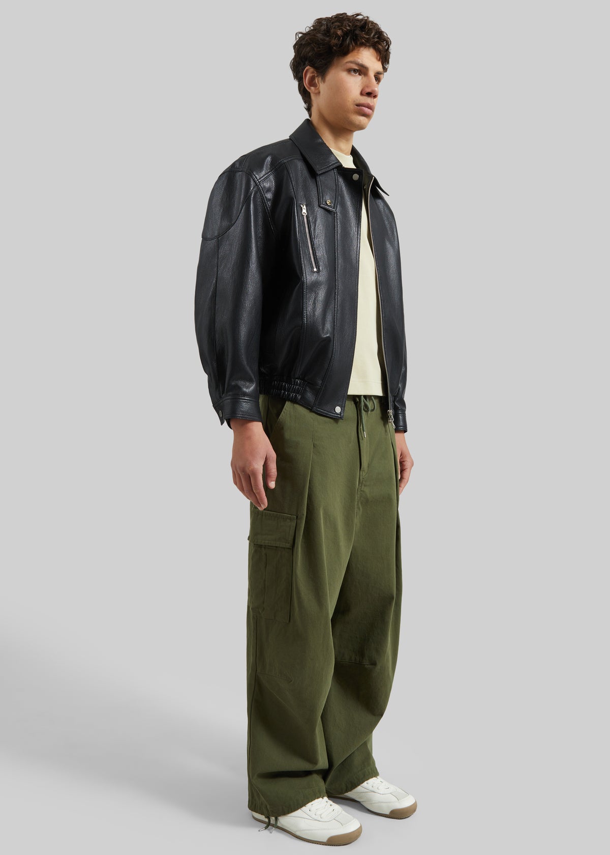 Risle Faux Leather Bomber Jacket - Black