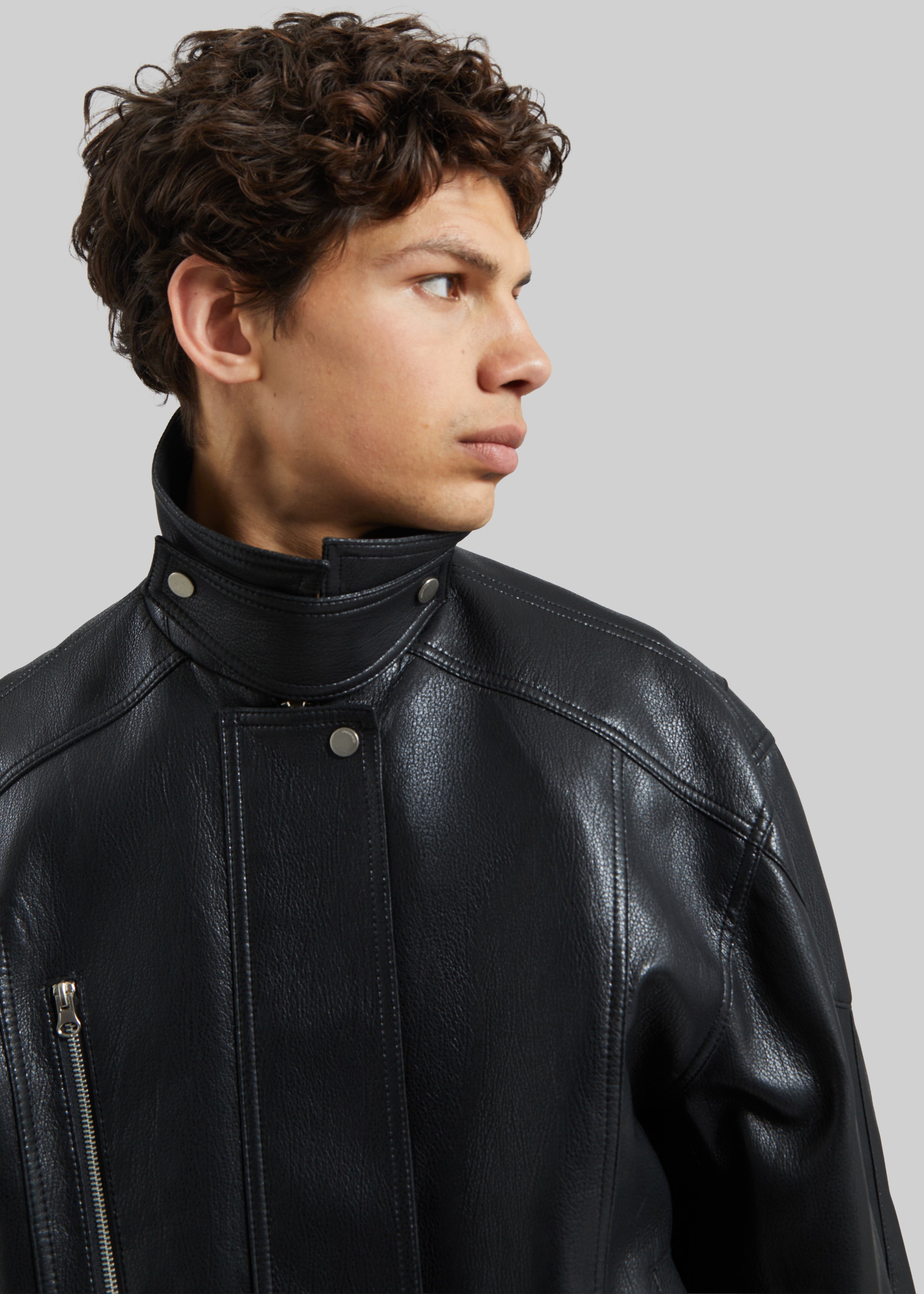 Risle Faux Leather Bomber Jacket - Black
