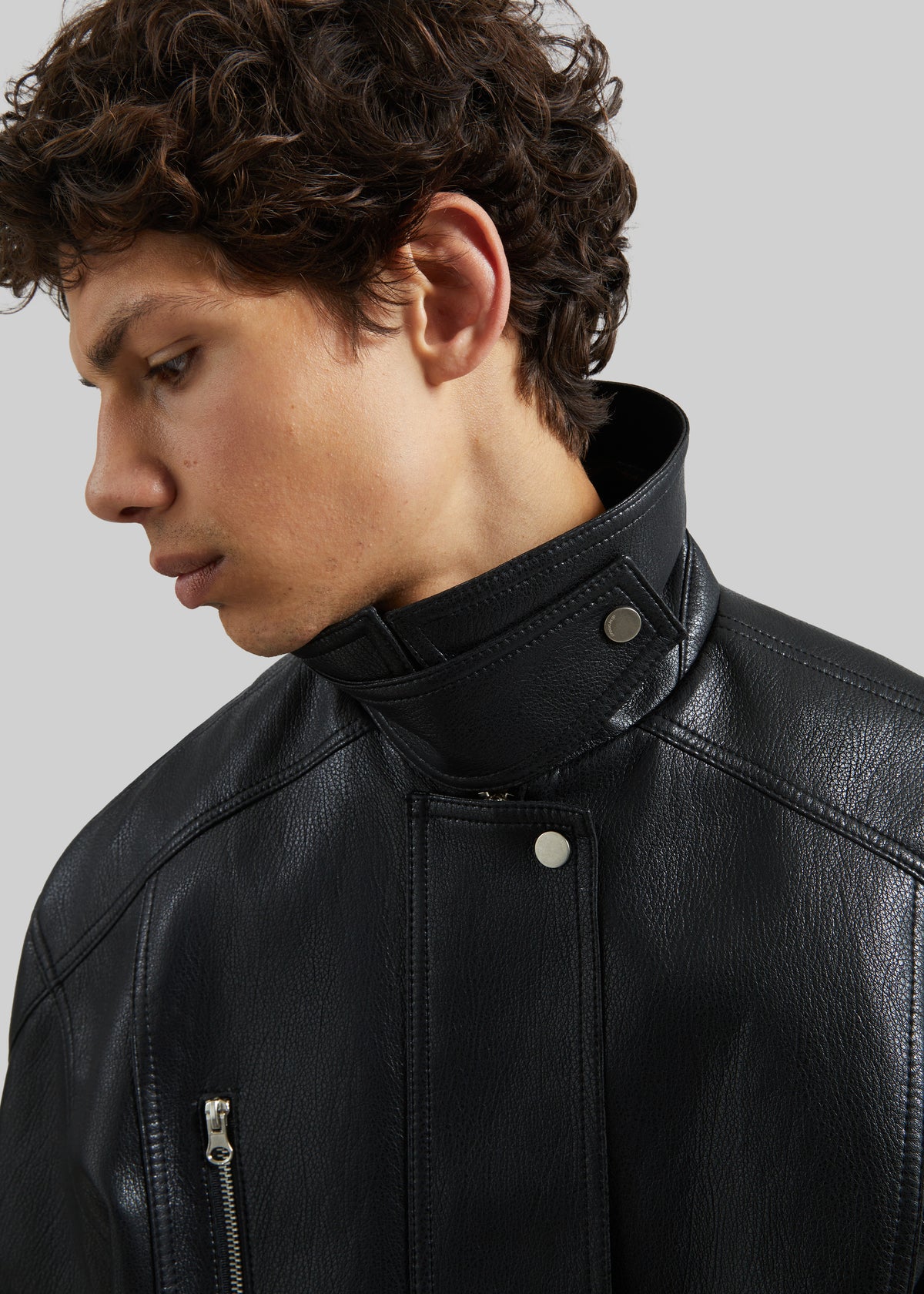 Risle Faux Leather Bomber Jacket - Black
