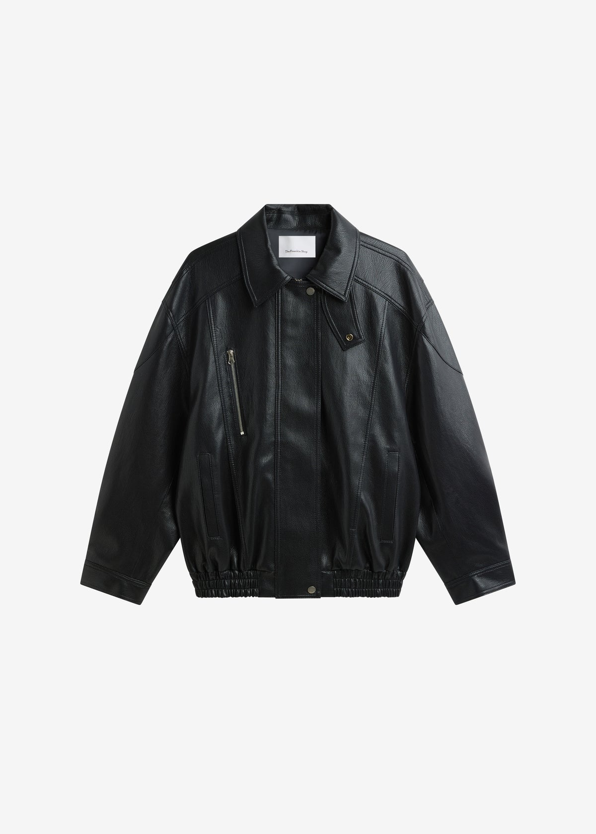 Risle Faux Leather Bomber Jacket - Black
