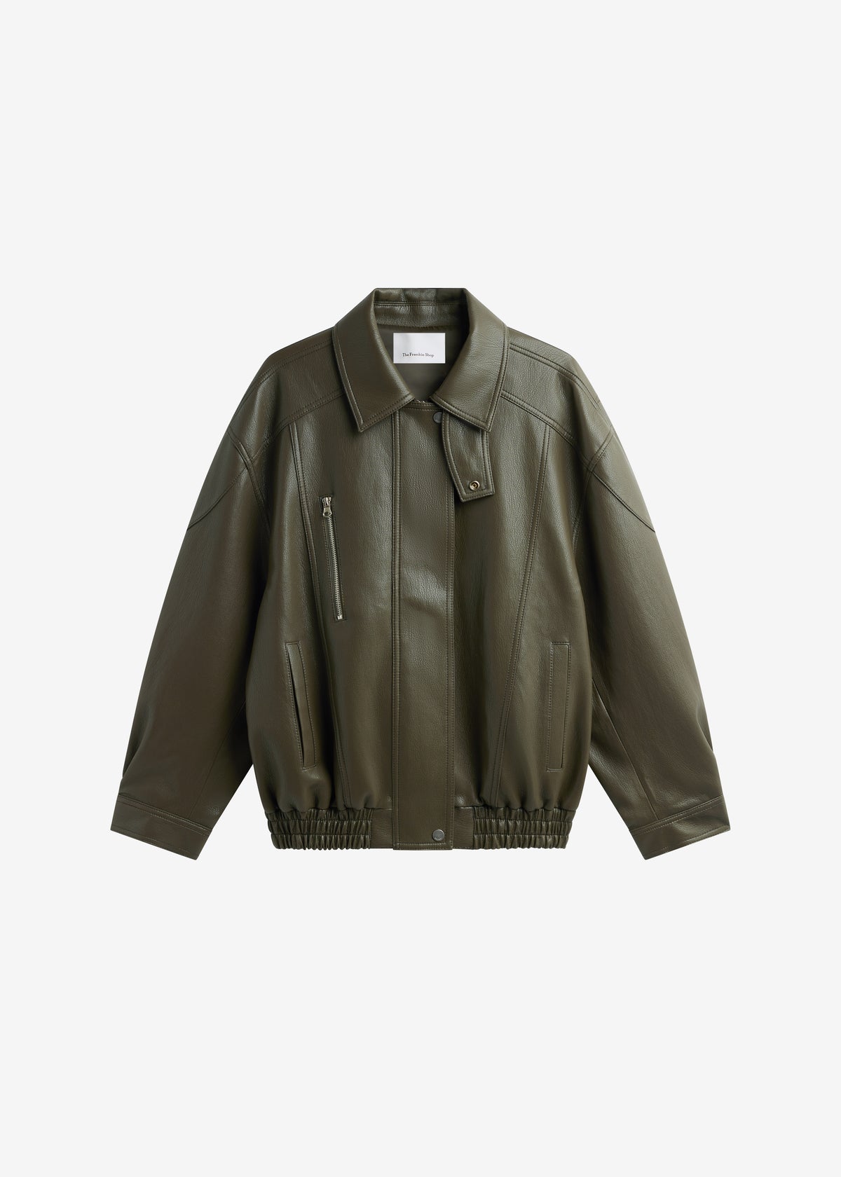Risle Faux Leather Bomber Jacket - Olive