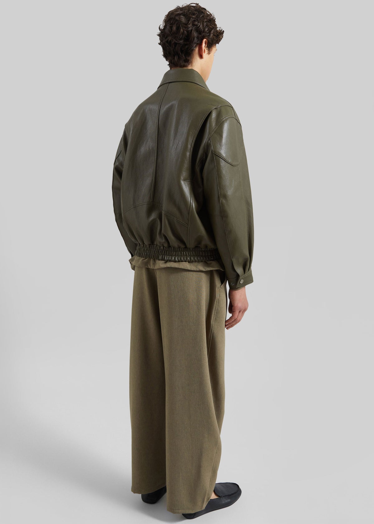 Risle Faux Leather Bomber Jacket - Olive