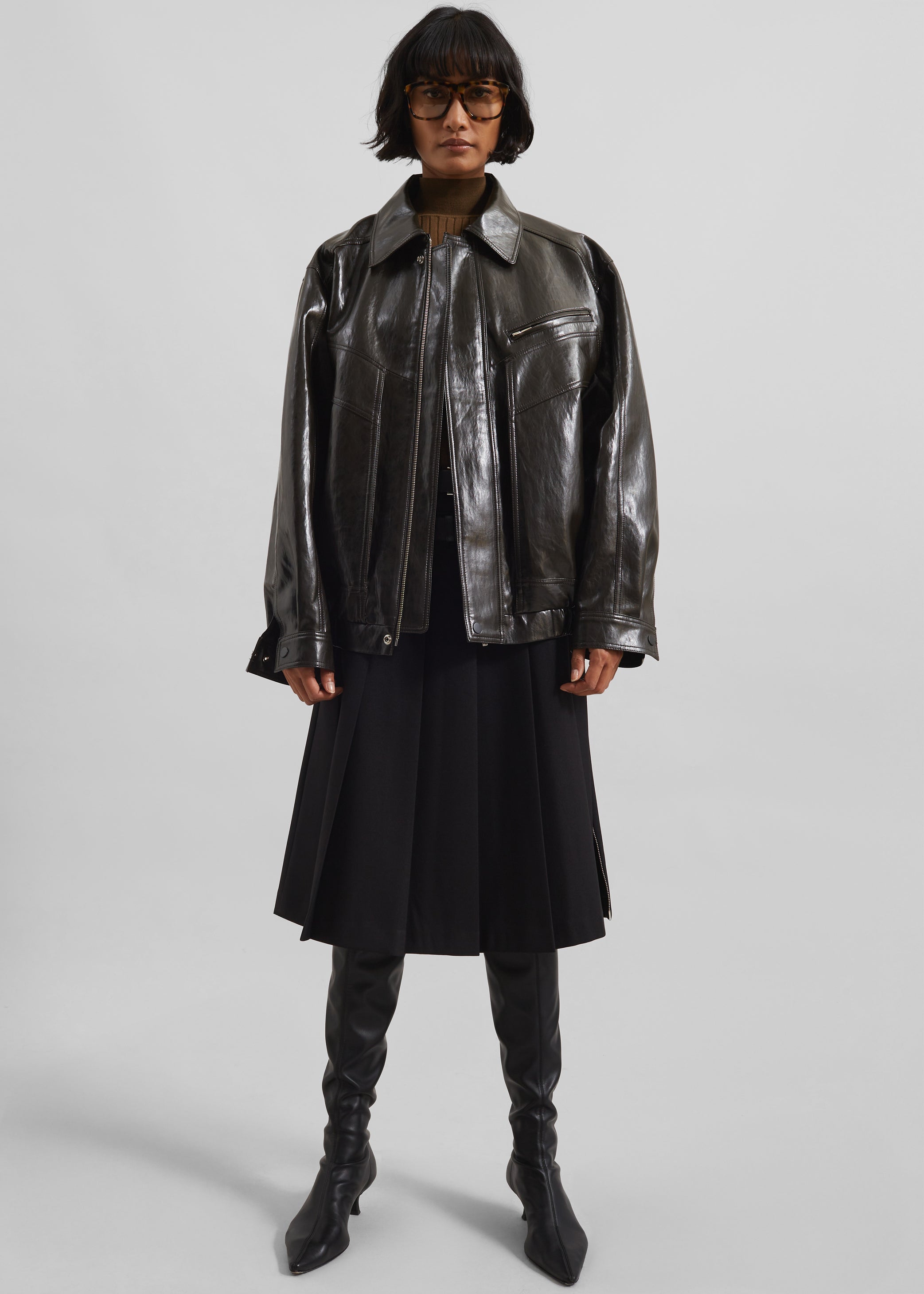 Risner Faux Leather Jacket - Dark Brown The Frankie Shop Risner Faux Leather Jacket - Dark Brown The Frankie Shop