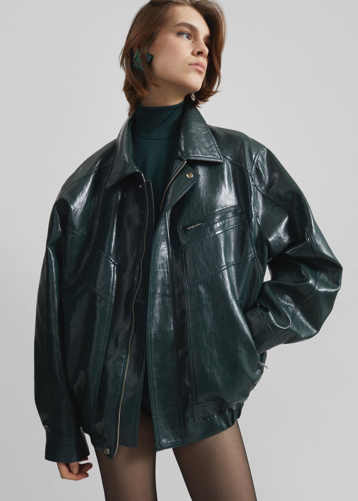 Risner Faux Leather Jacket - Deep Green - 7