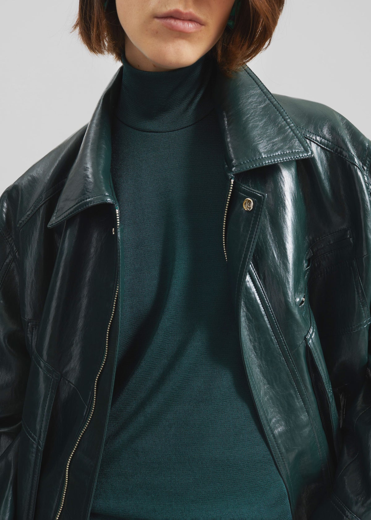 Risner Faux Leather Jacket - Deep Green - 5