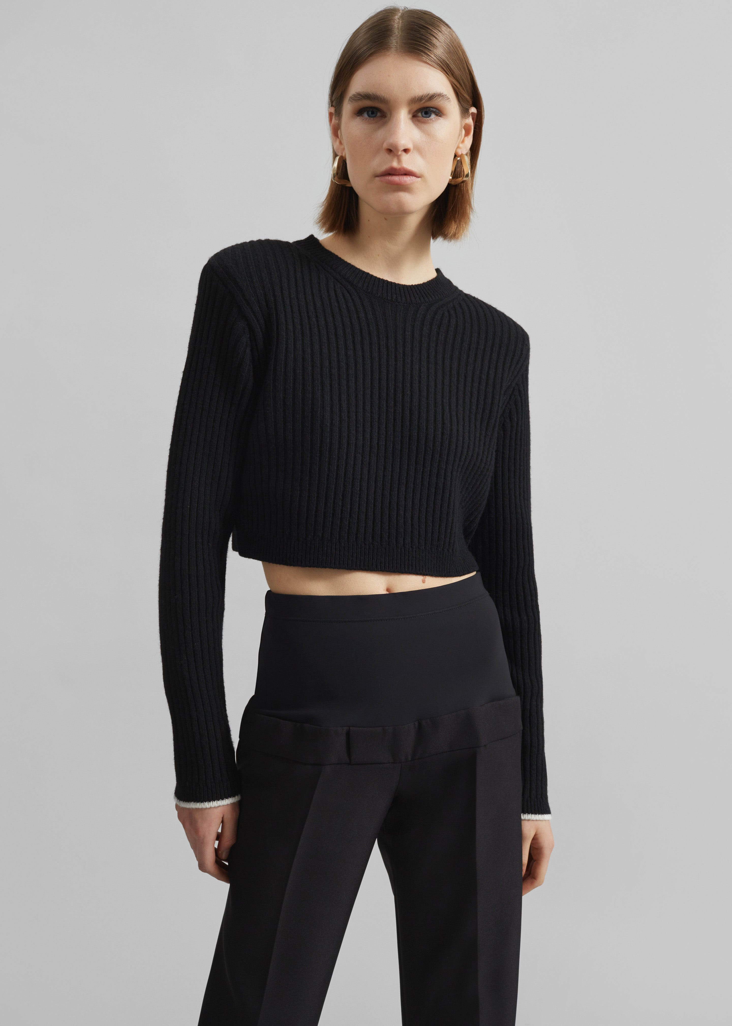 Ritsem Cropped Ribbed Wool Sweater - Black - 4