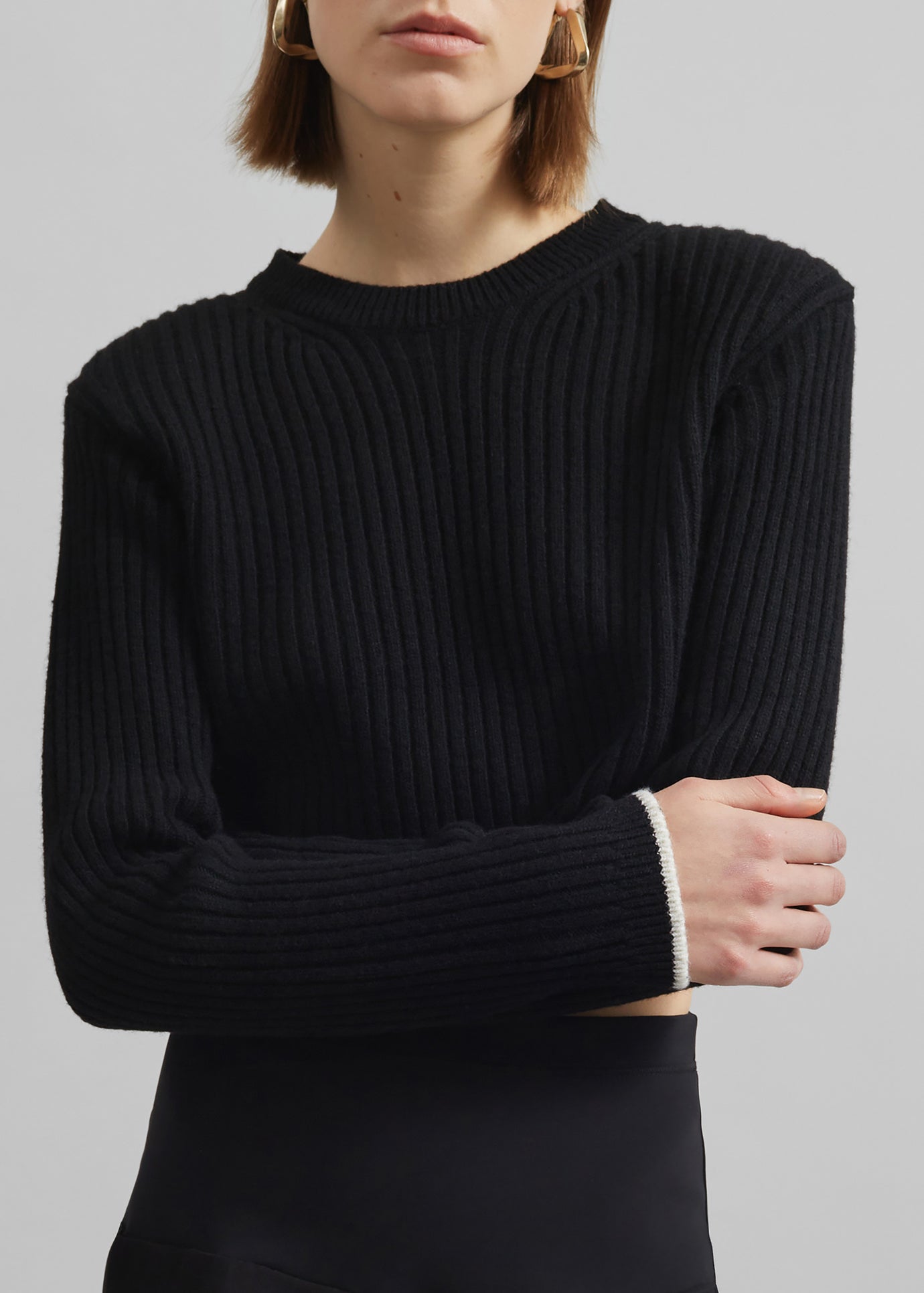 Ritsem Cropped Ribbed Wool Sweater - Black - 1