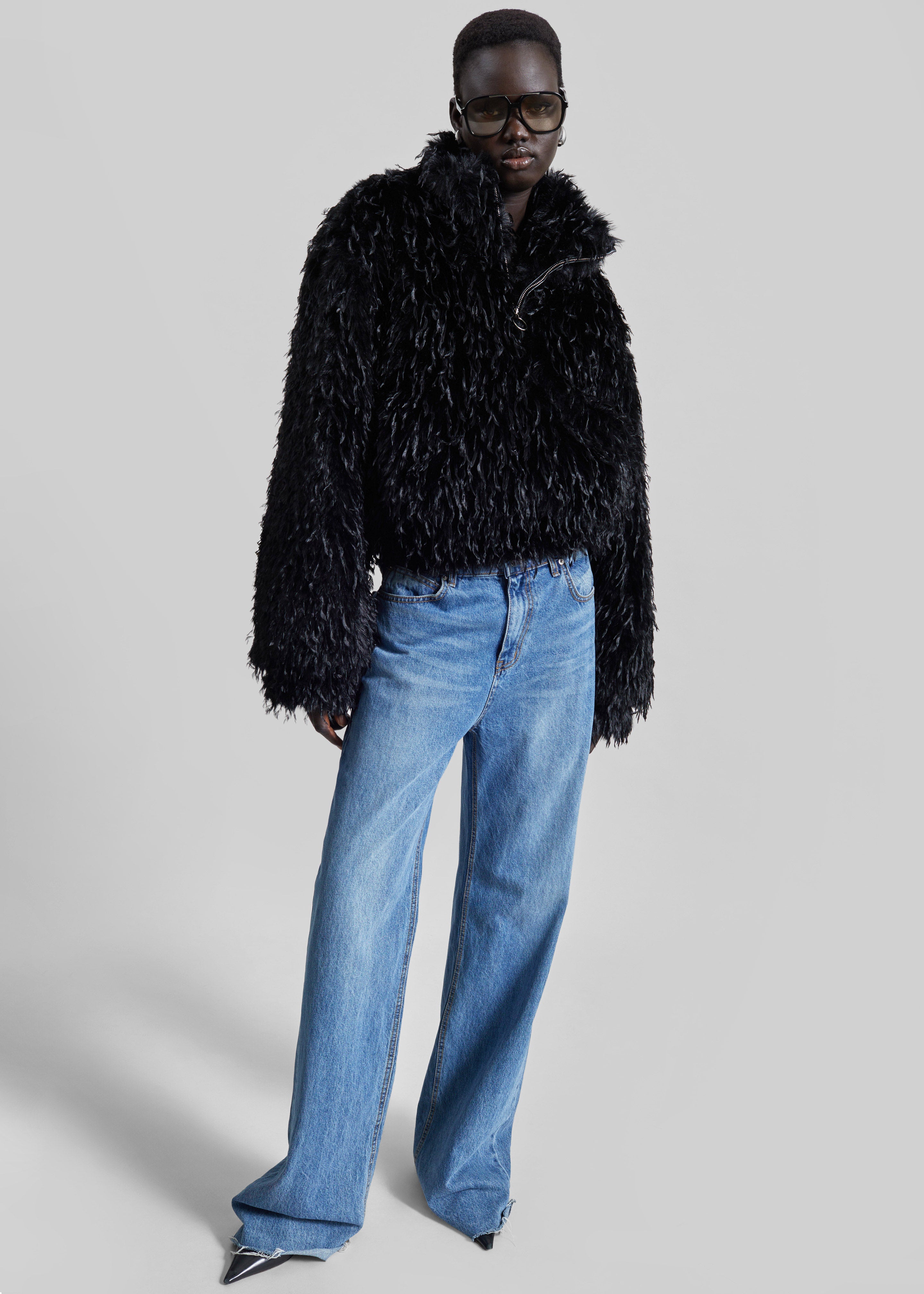 Rivee Faux Fur Pullover - Black - 6