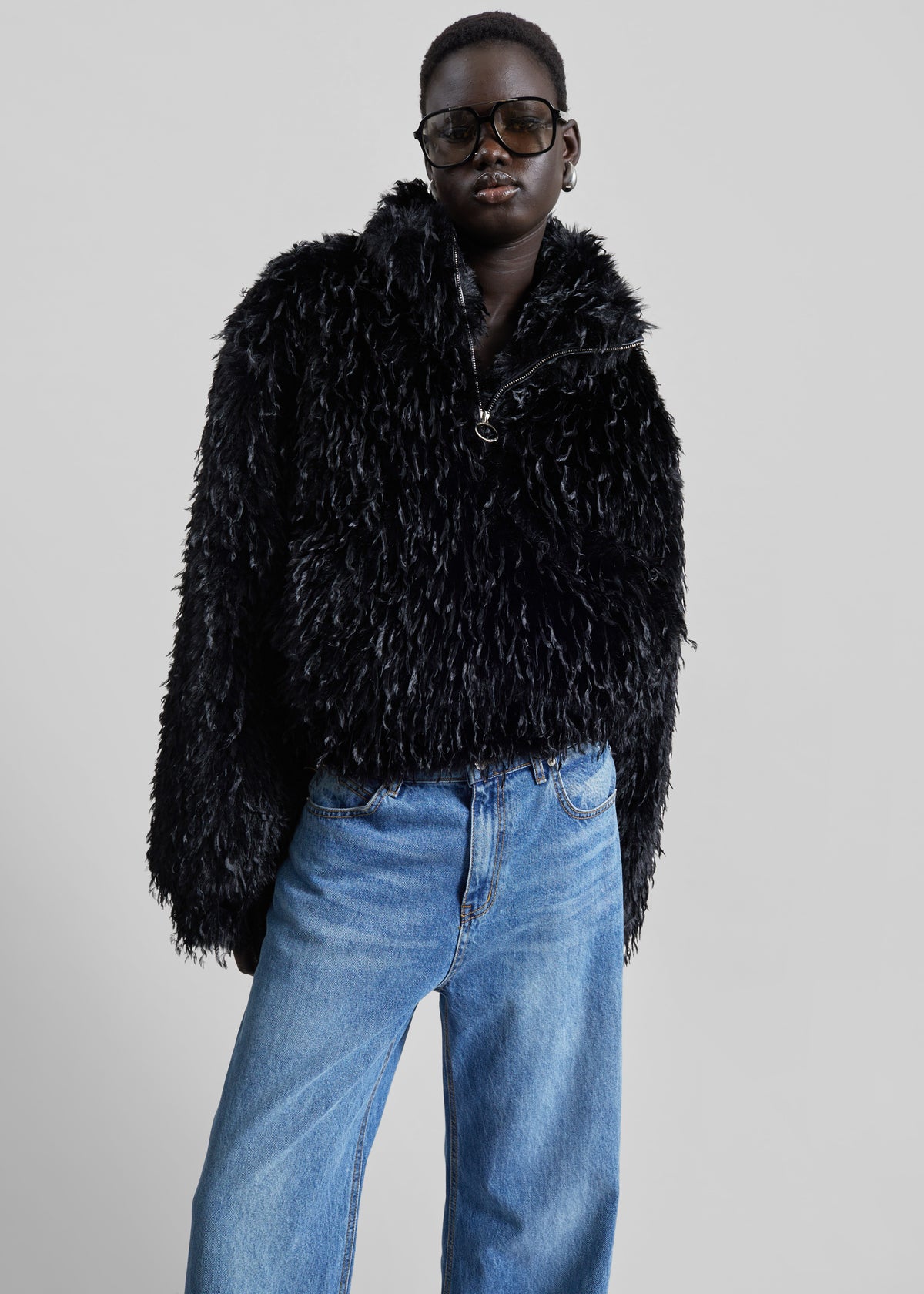 Rivee Faux Fur Pullover - Black - 7