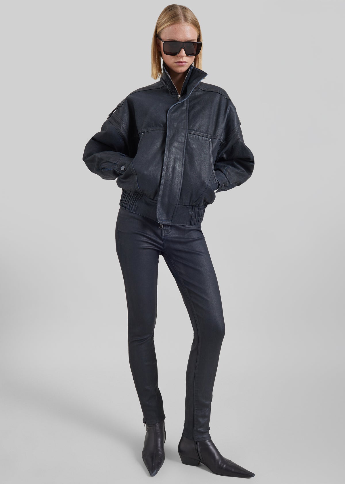 Riven Coated Slim Jeans - Black