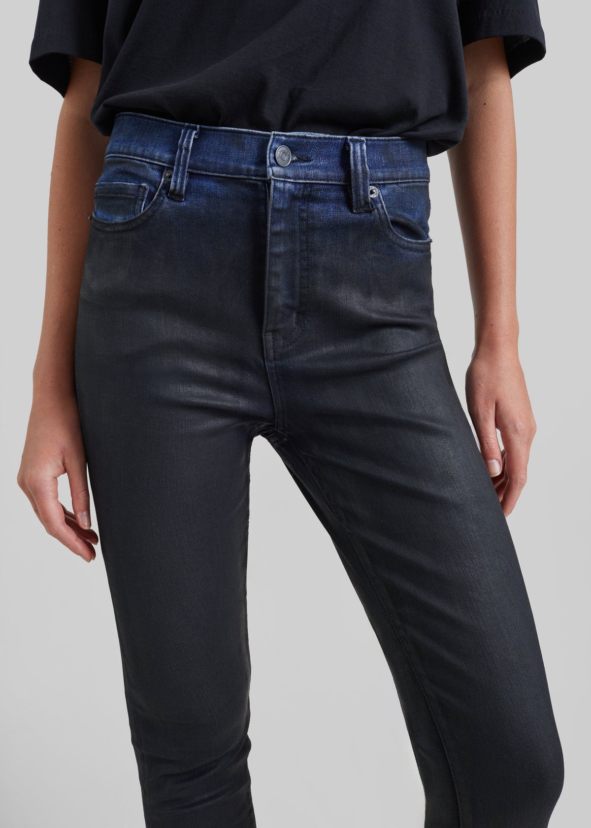 Riven Coated Slim Jeans - Black
