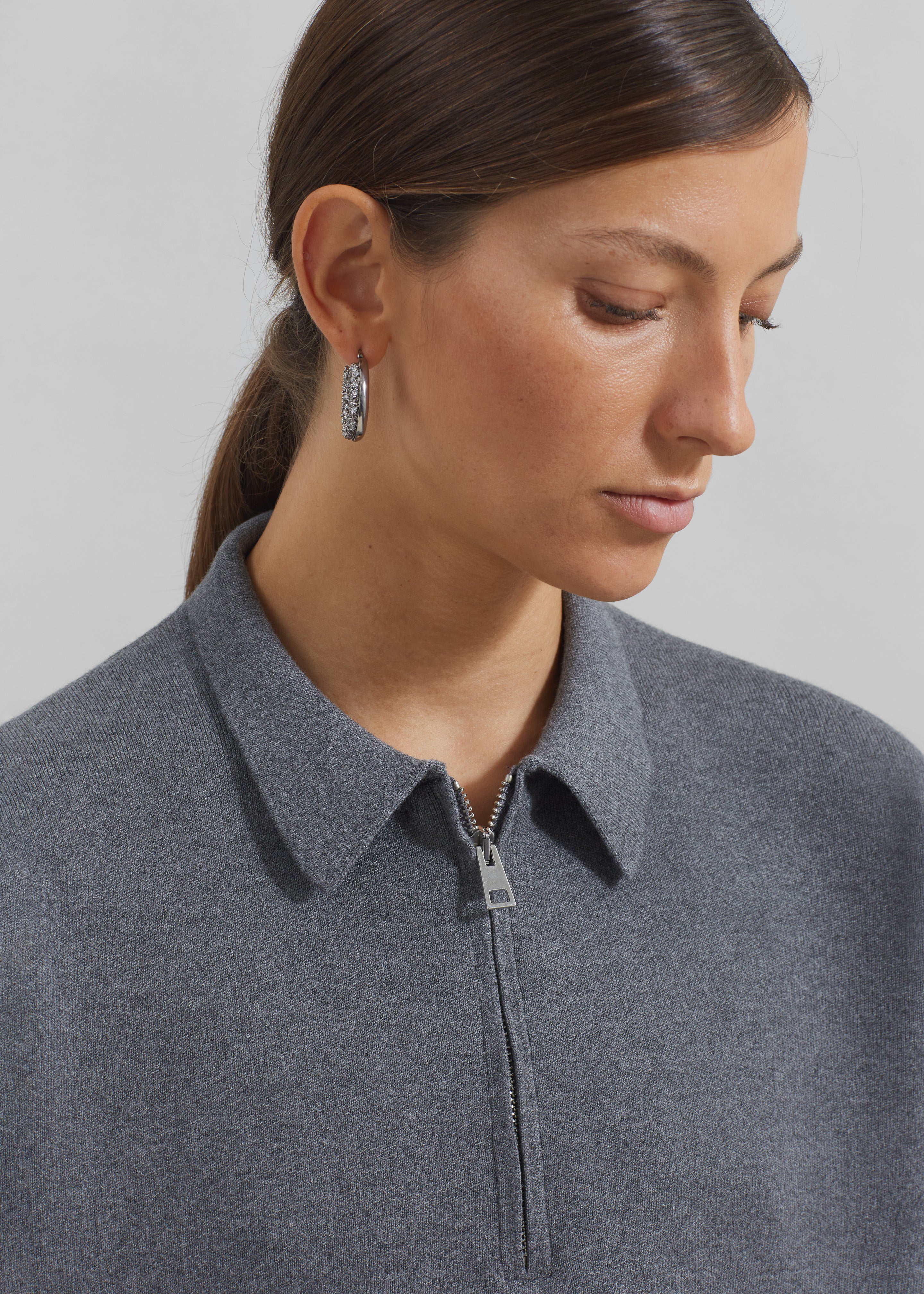 Riya Zip-Up Polo - Grey – The Frankie Shop