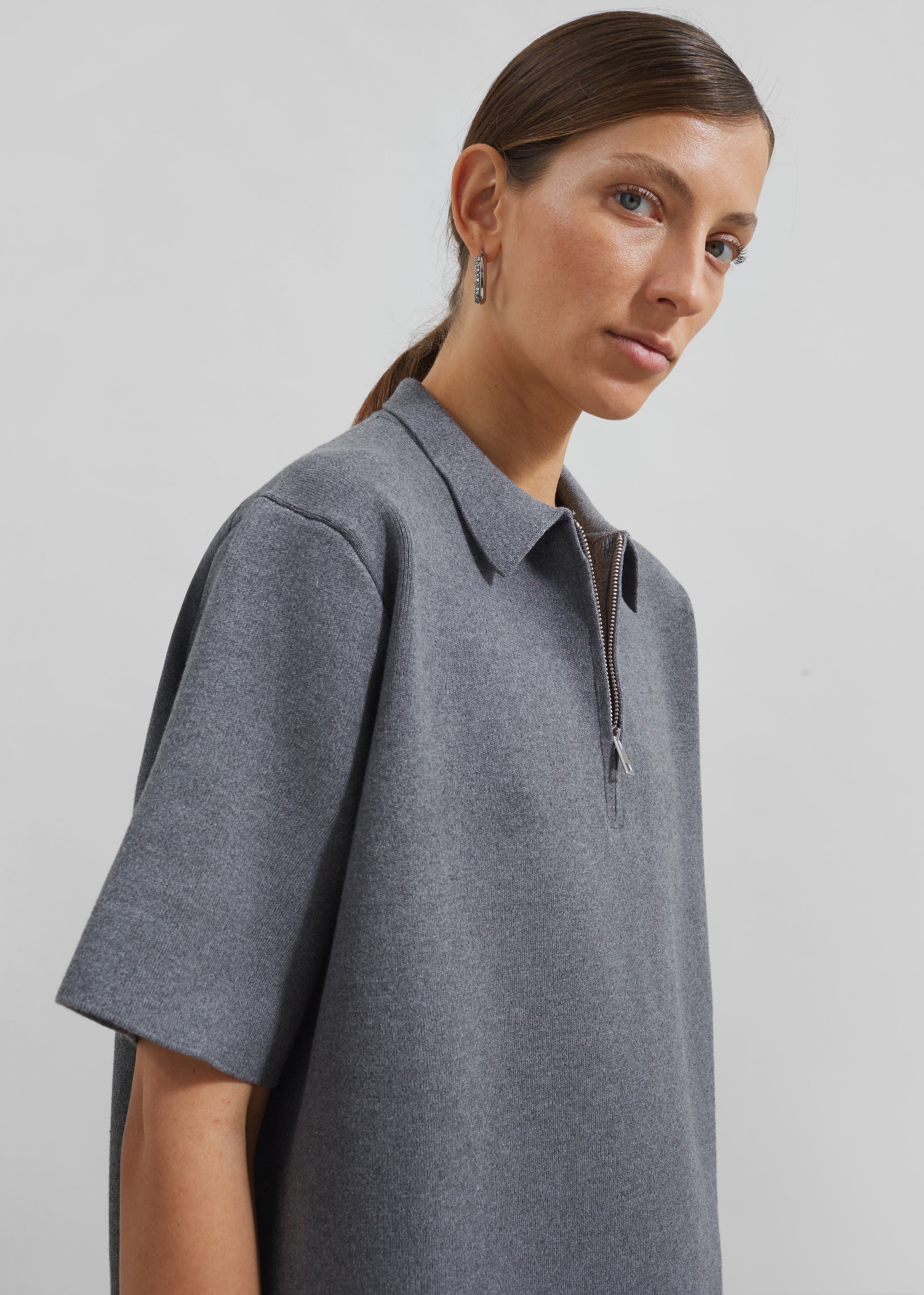 Riya Zip-Up Polo - Grey – The Frankie Shop