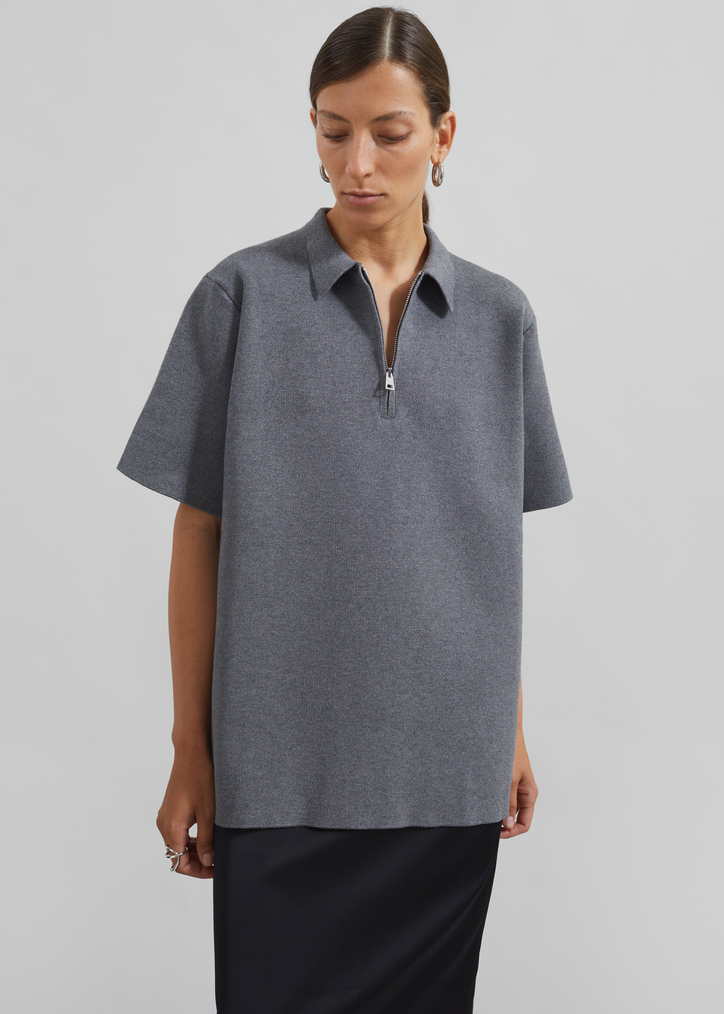 Riya Zip-Up Polo - Grey – The Frankie Shop