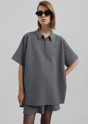 Riya Zip-Up Polo - Grey