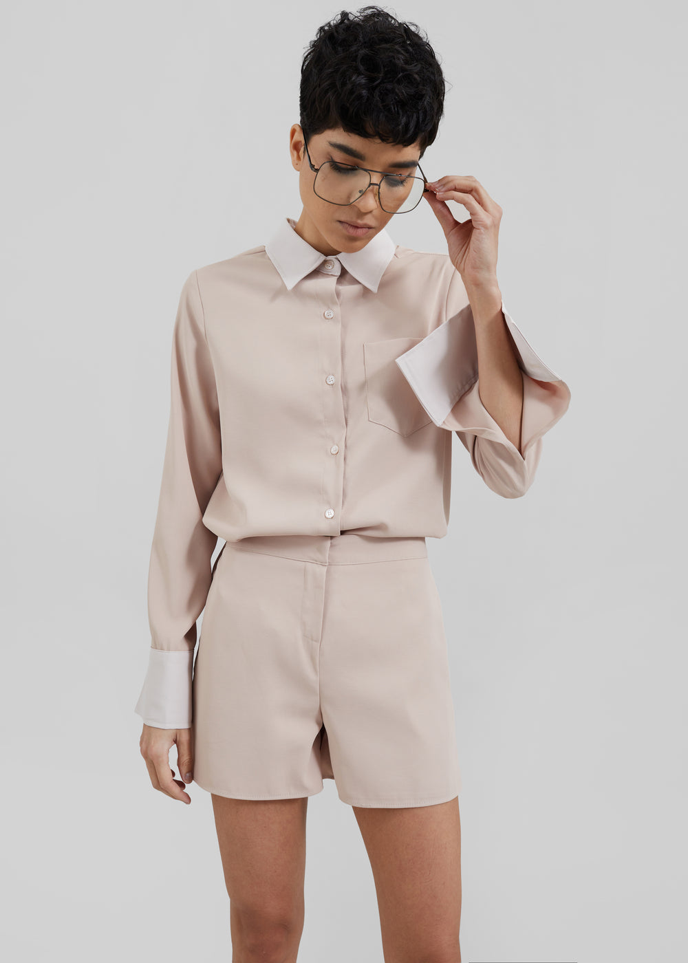 Robyn Button Up Romper - Beige - 1