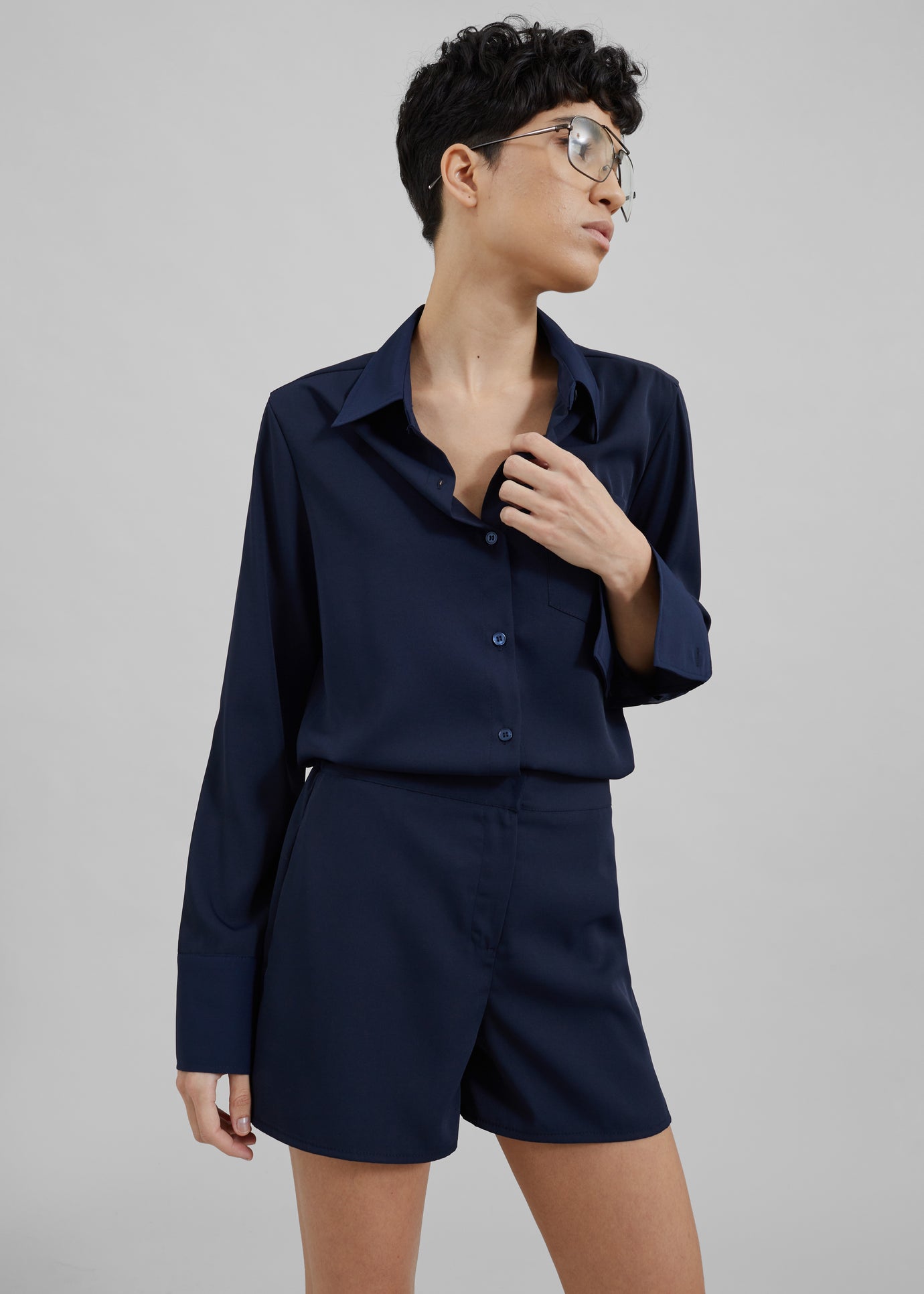 Robyn Button Up Romper - Navy - 1