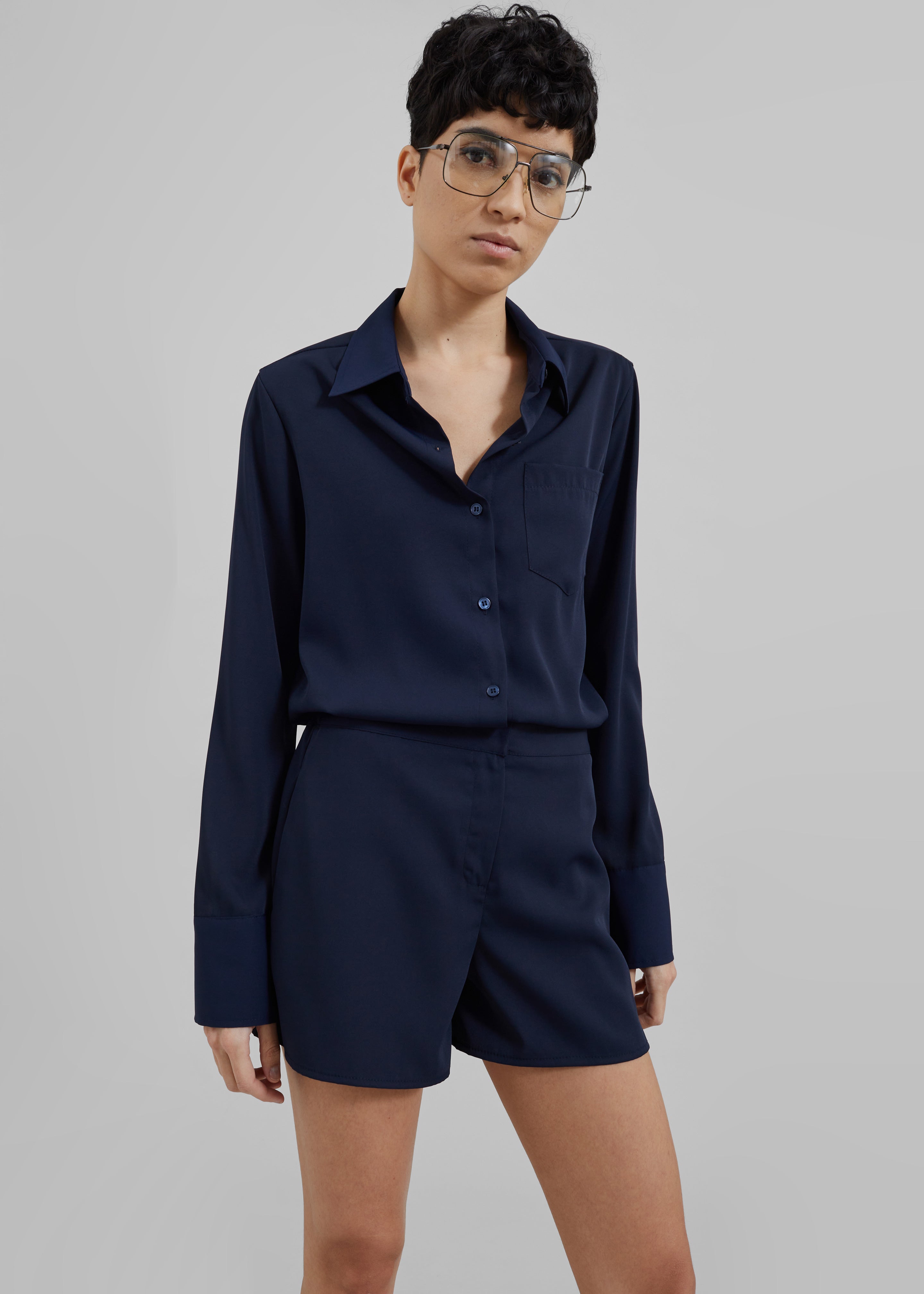 Robyn Button Up Romper - Navy - 6