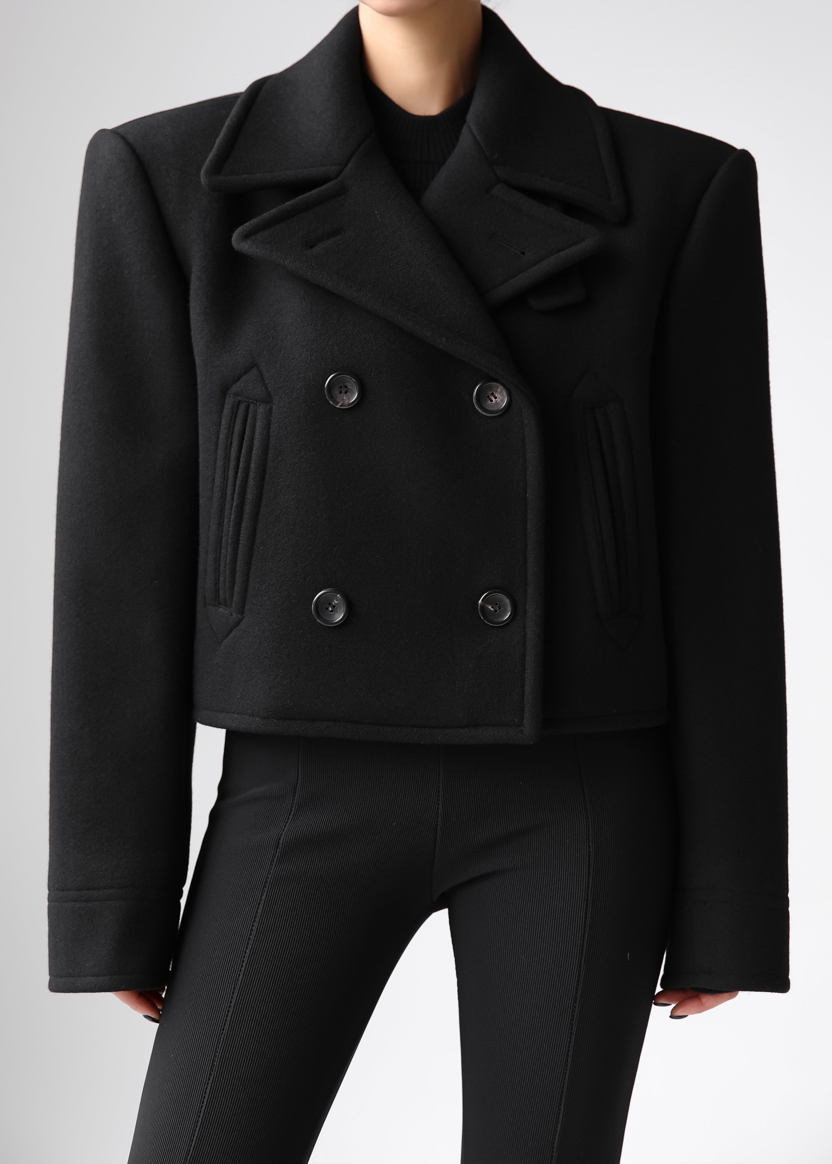 Roel Cropped Peacoat - Black - 5