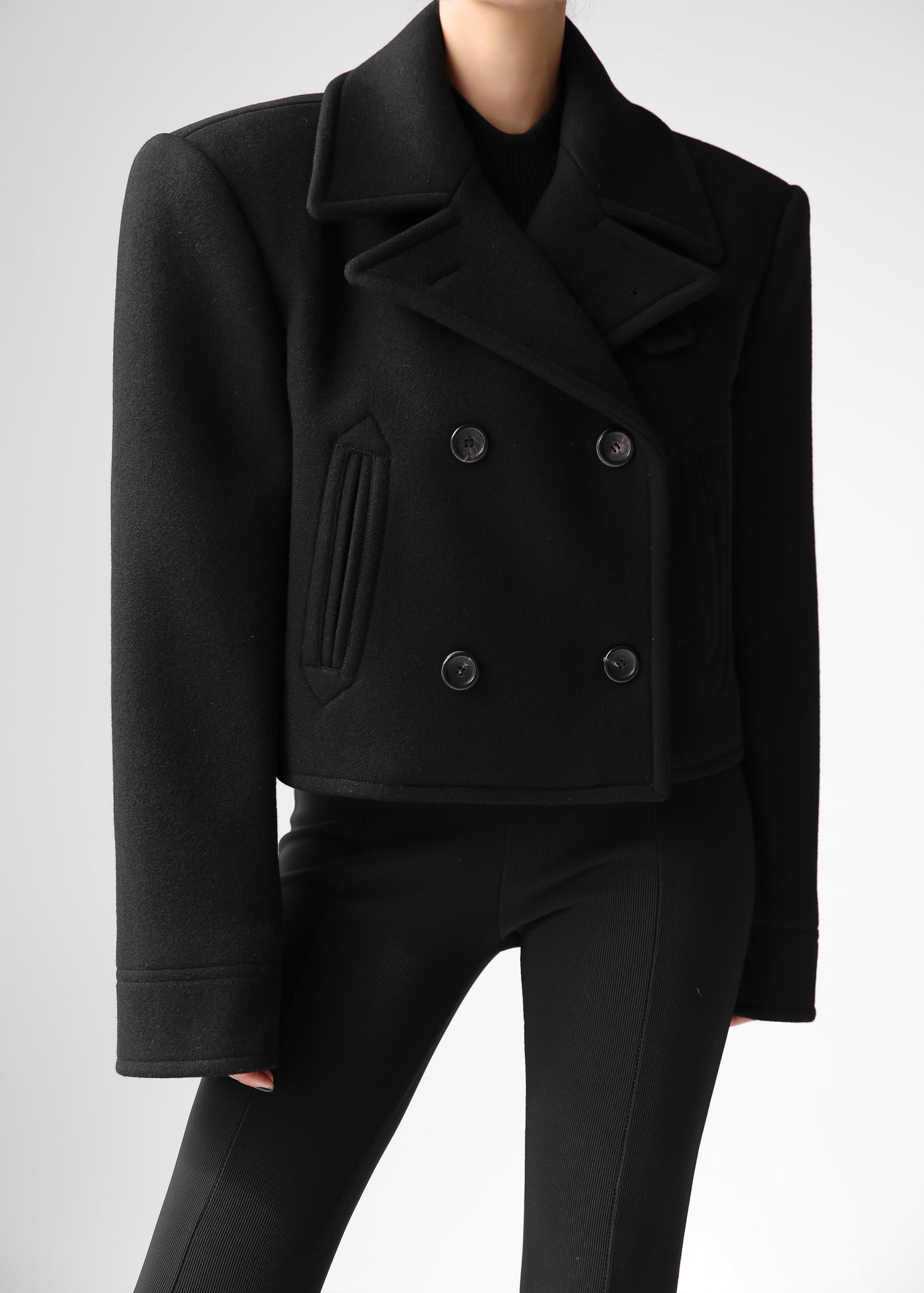 Roel Cropped Peacoat - Black - 1