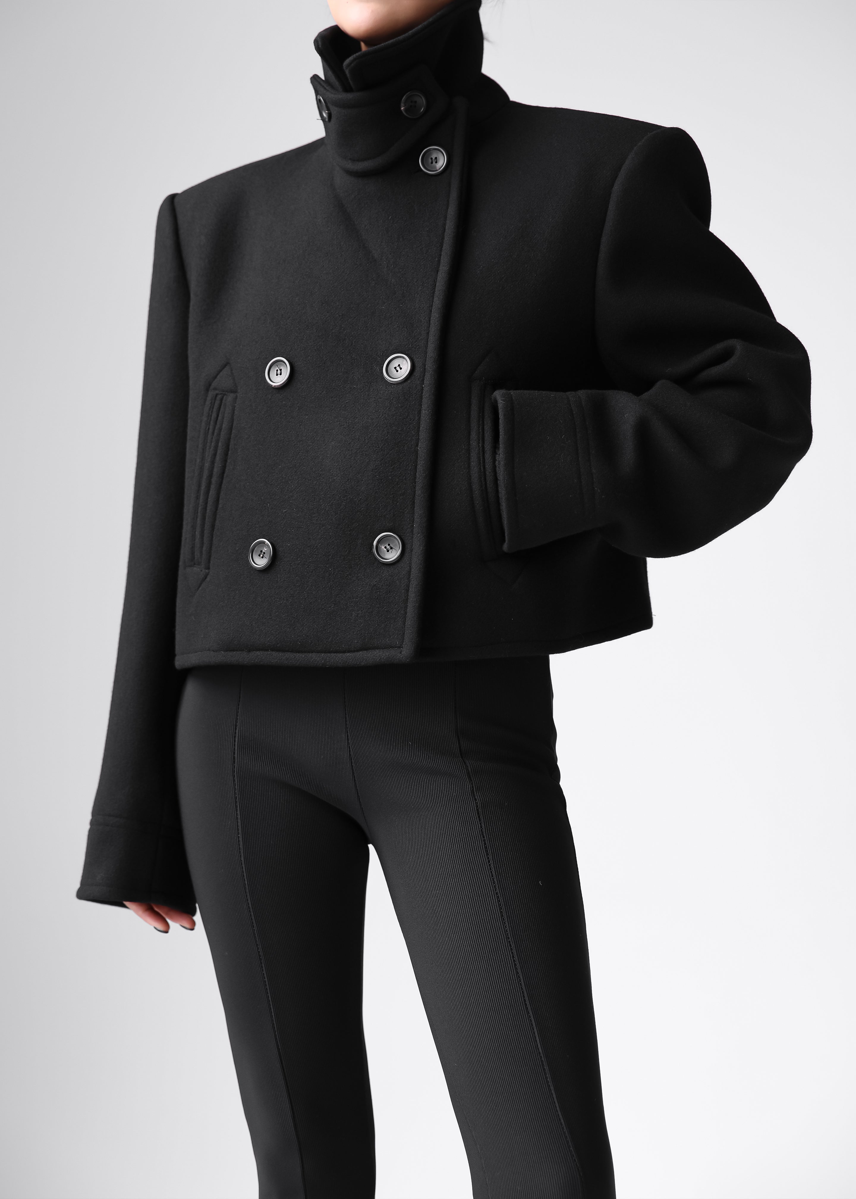 Roel Cropped Peacoat - Black - 7