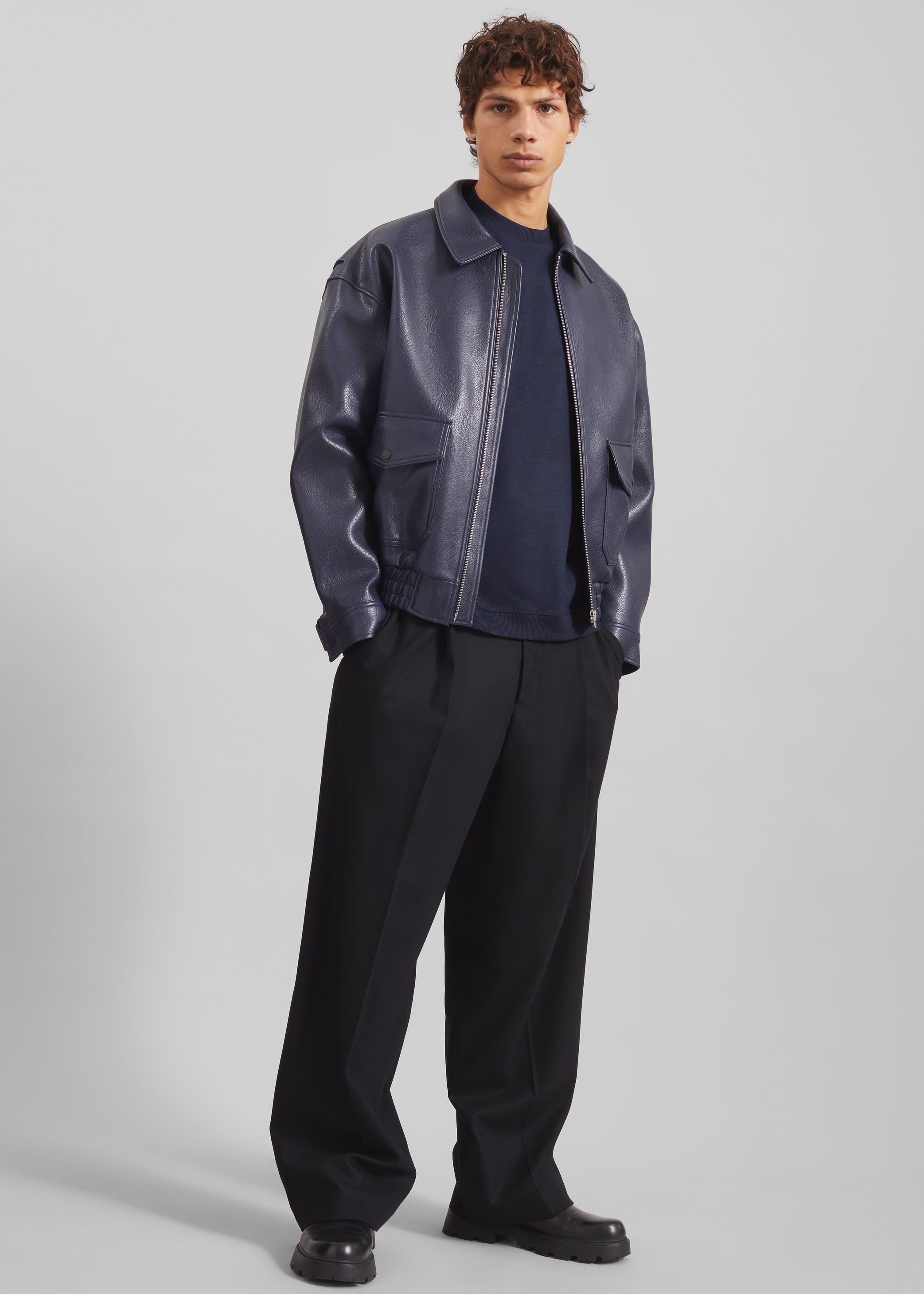 Rohan Faux Leather Jacket - Navy The Frankie Shop Rohan Faux Leather Jacket - Navy The Frankie Shop