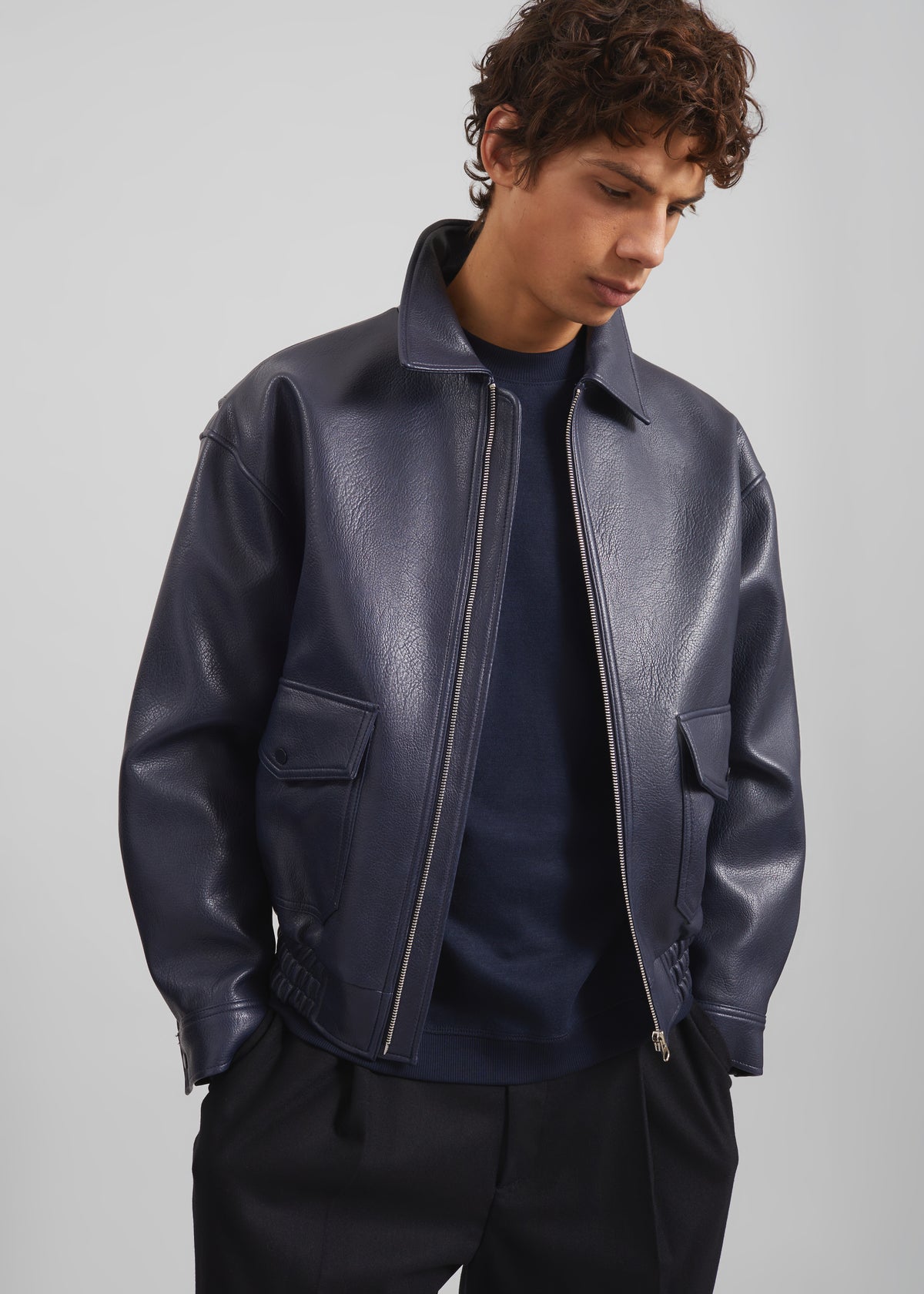 Rohan Faux Leather Jacket - Navy - 2