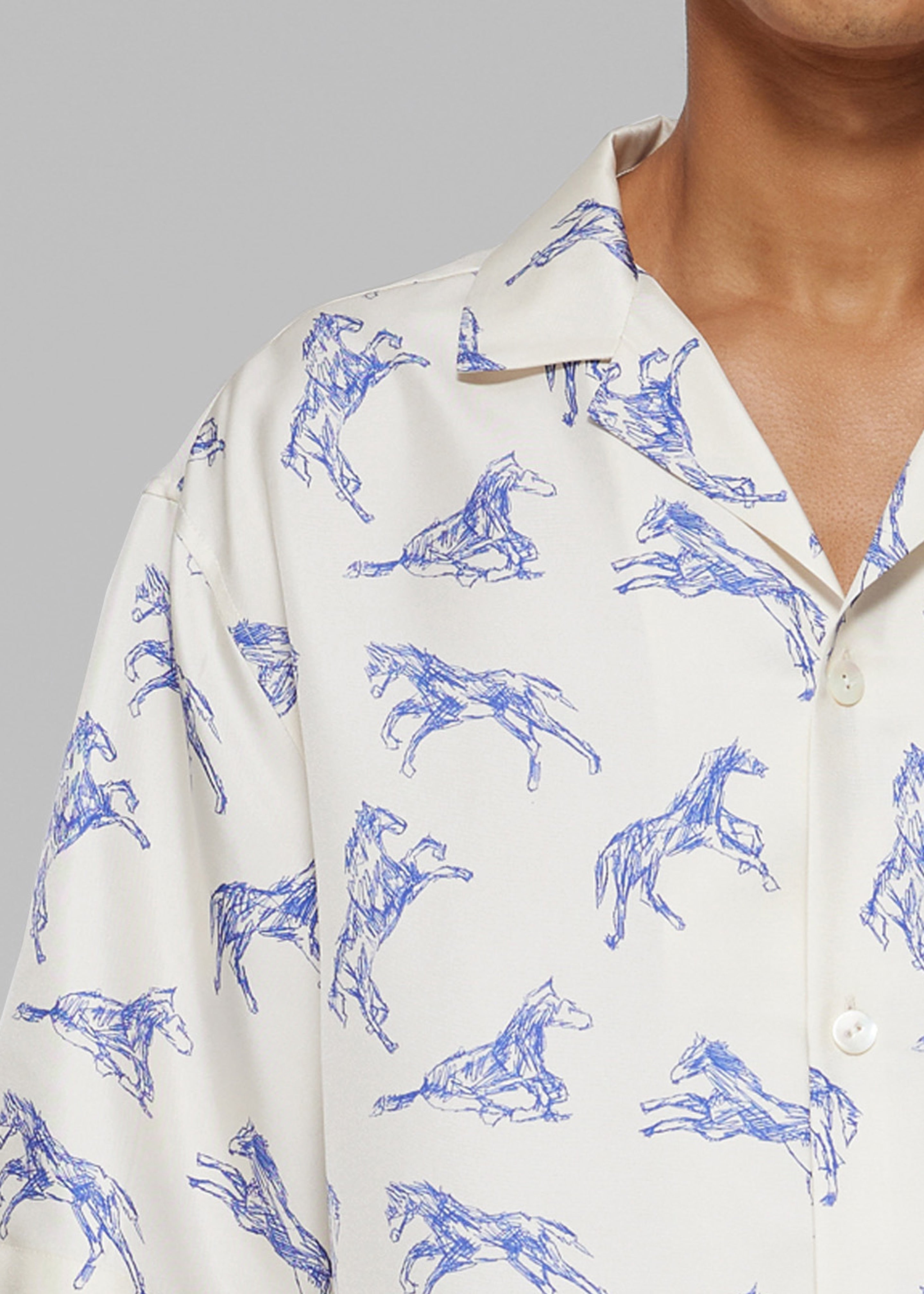 Róhe Silk Ballpoint Horse Shirt - Horse Print Ballpoint Blue - 3