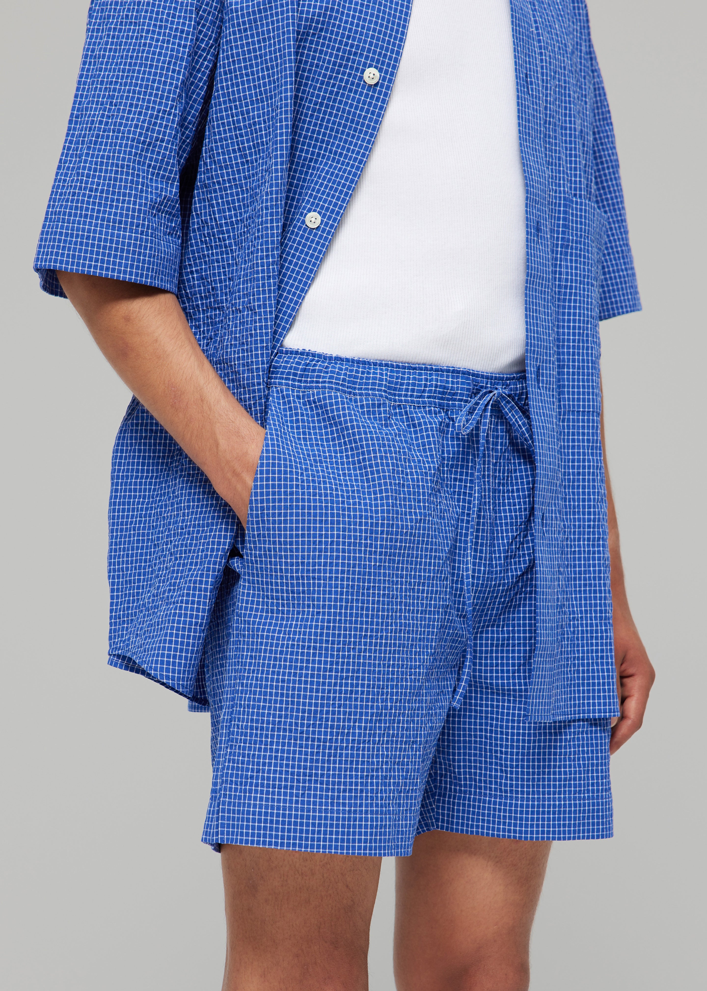 Róhe Checkered Shorts - Ultramarine White Check - 2