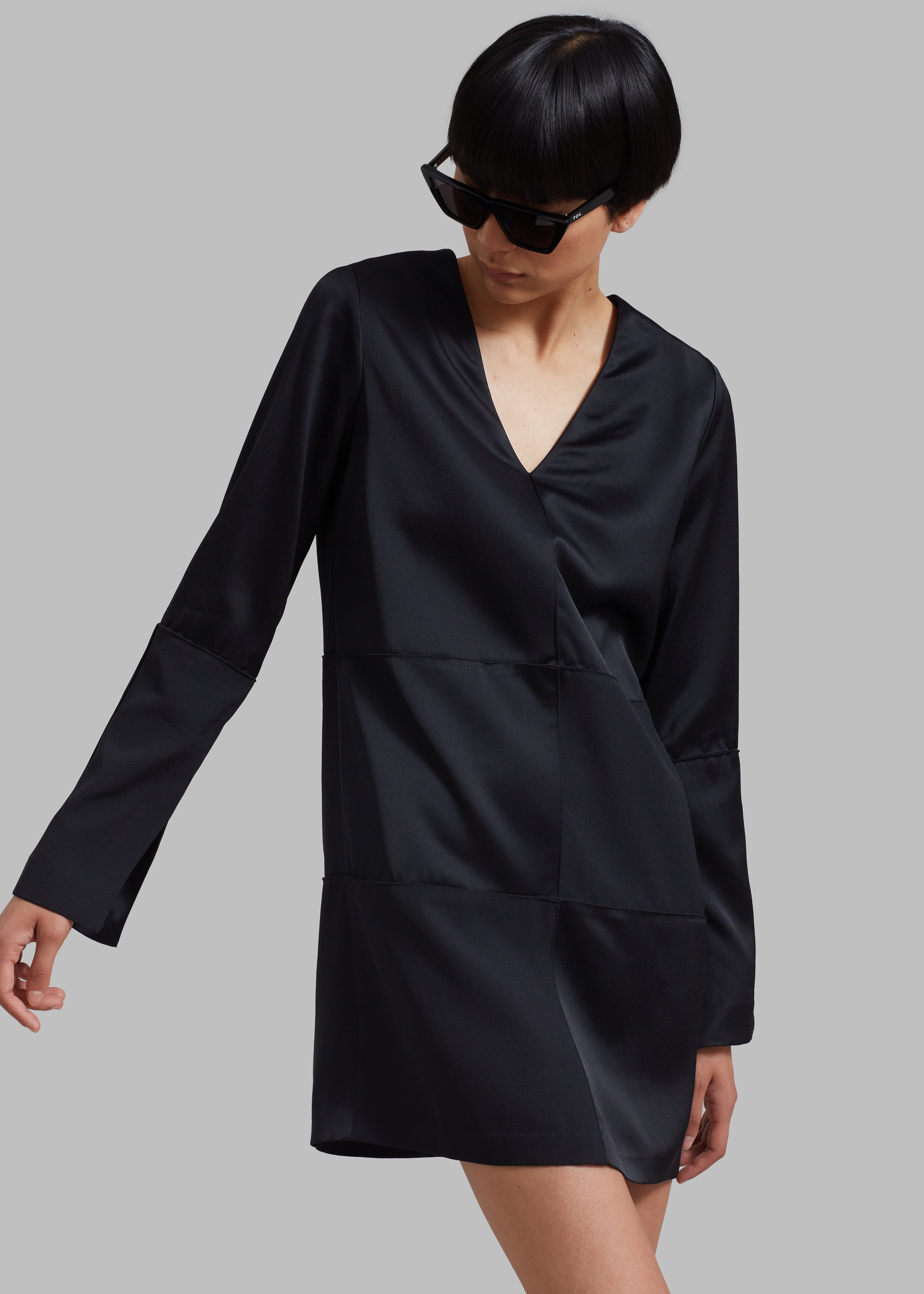 Róhe Women Satin Patchwork Dress - Noir - 2
