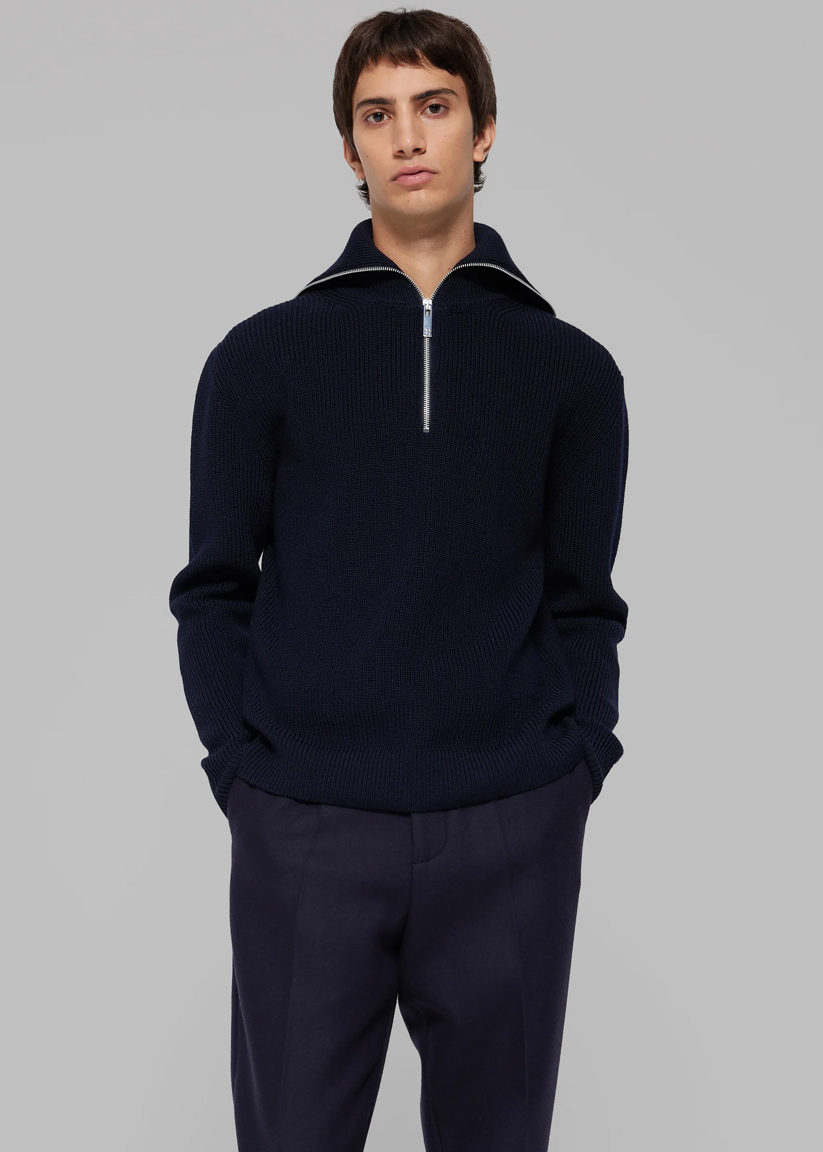 Róhe Zipped Collar Jumper - Navy - 1