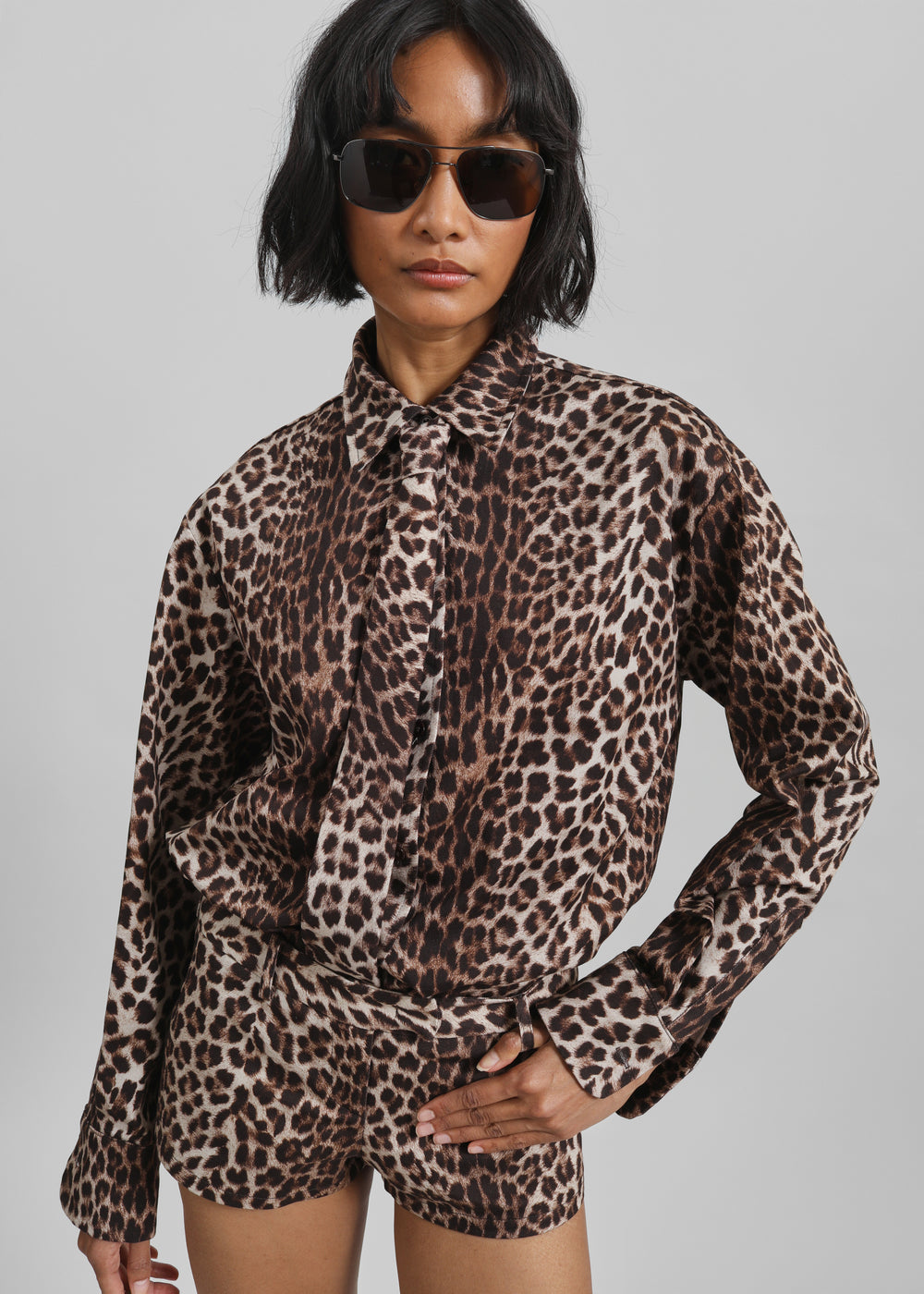 Roma Leopard Print Hot Pants - Brown - 1