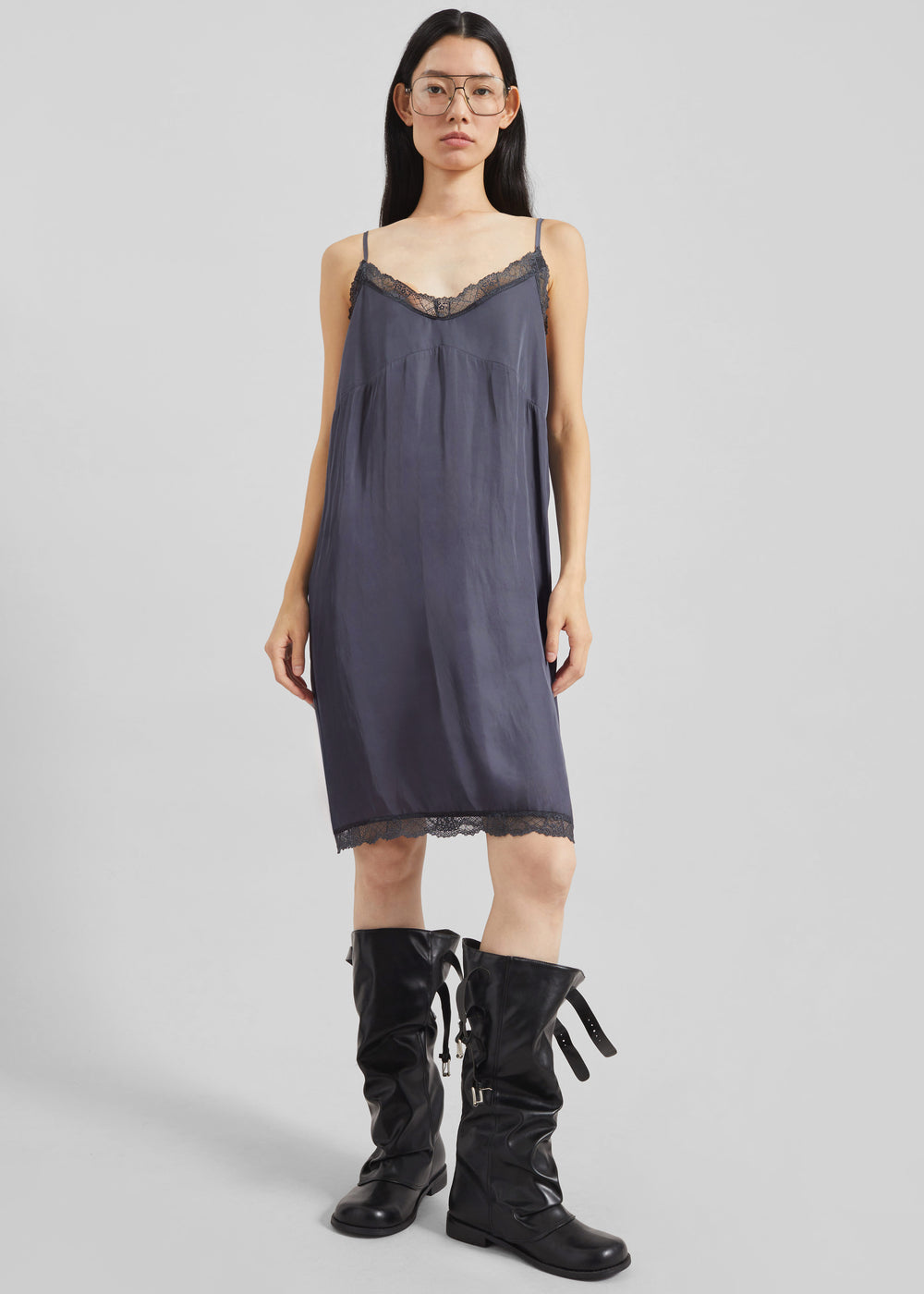 Romilly Lace Slip Dress - Slate Grey - 1