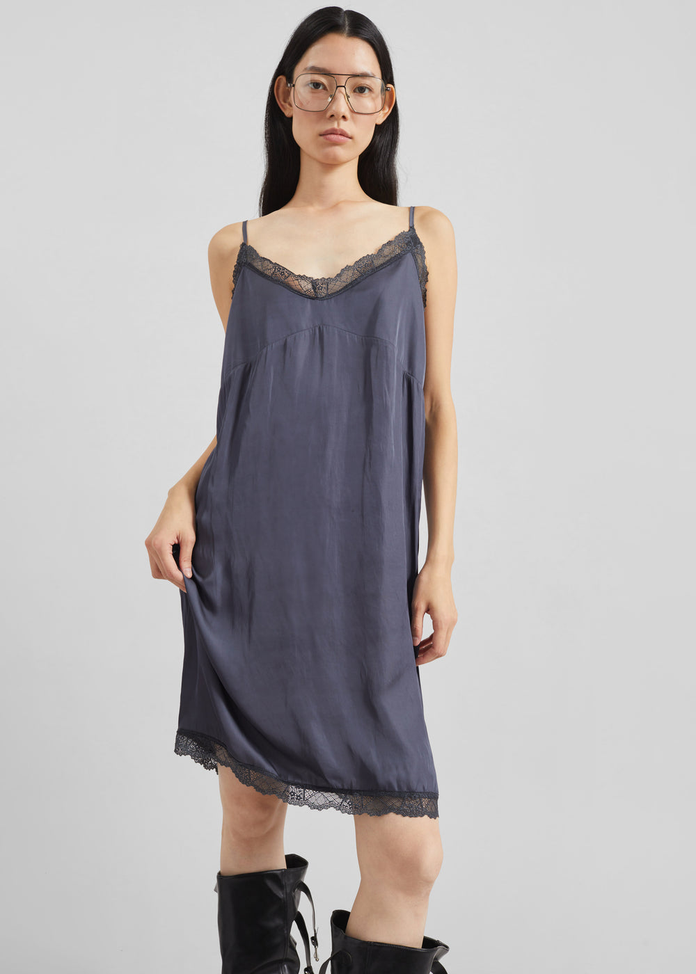Romilly Lace Slip Dress - Slate Grey