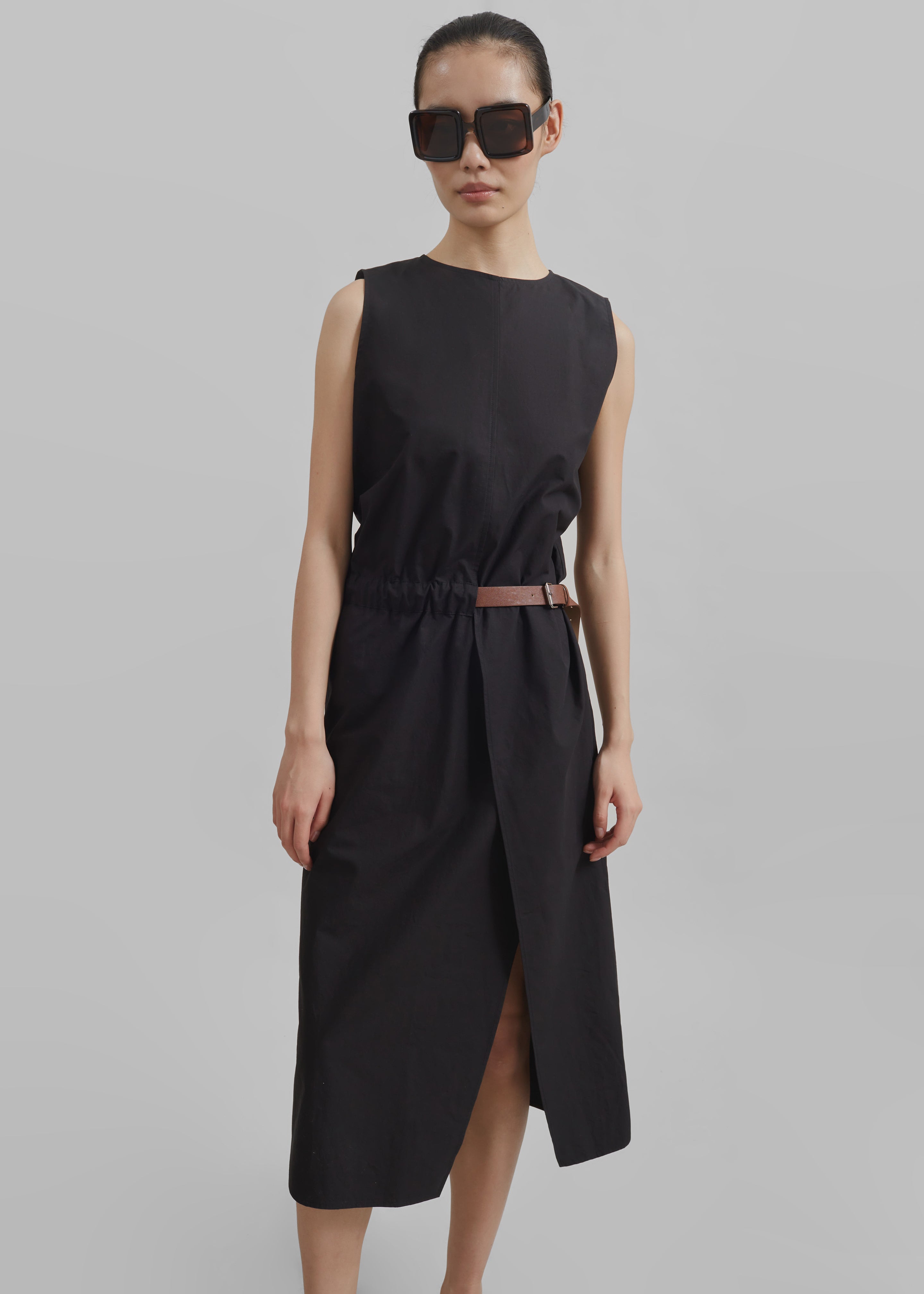 Romy Belted Midi Dress - Black - 6