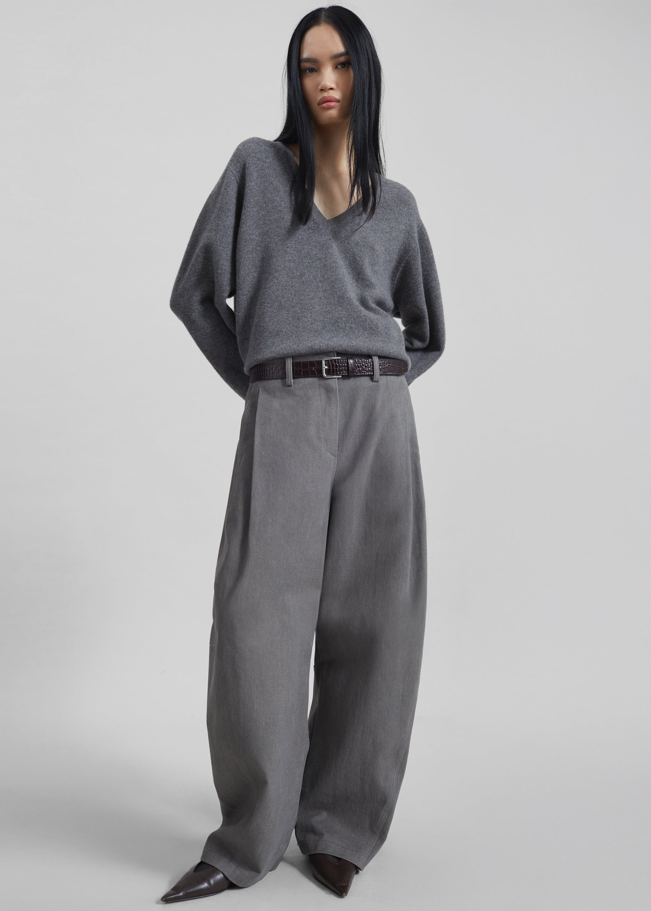 Shop the look image for Ronse V-Neck Superfine Lambswool Sweater - Grey