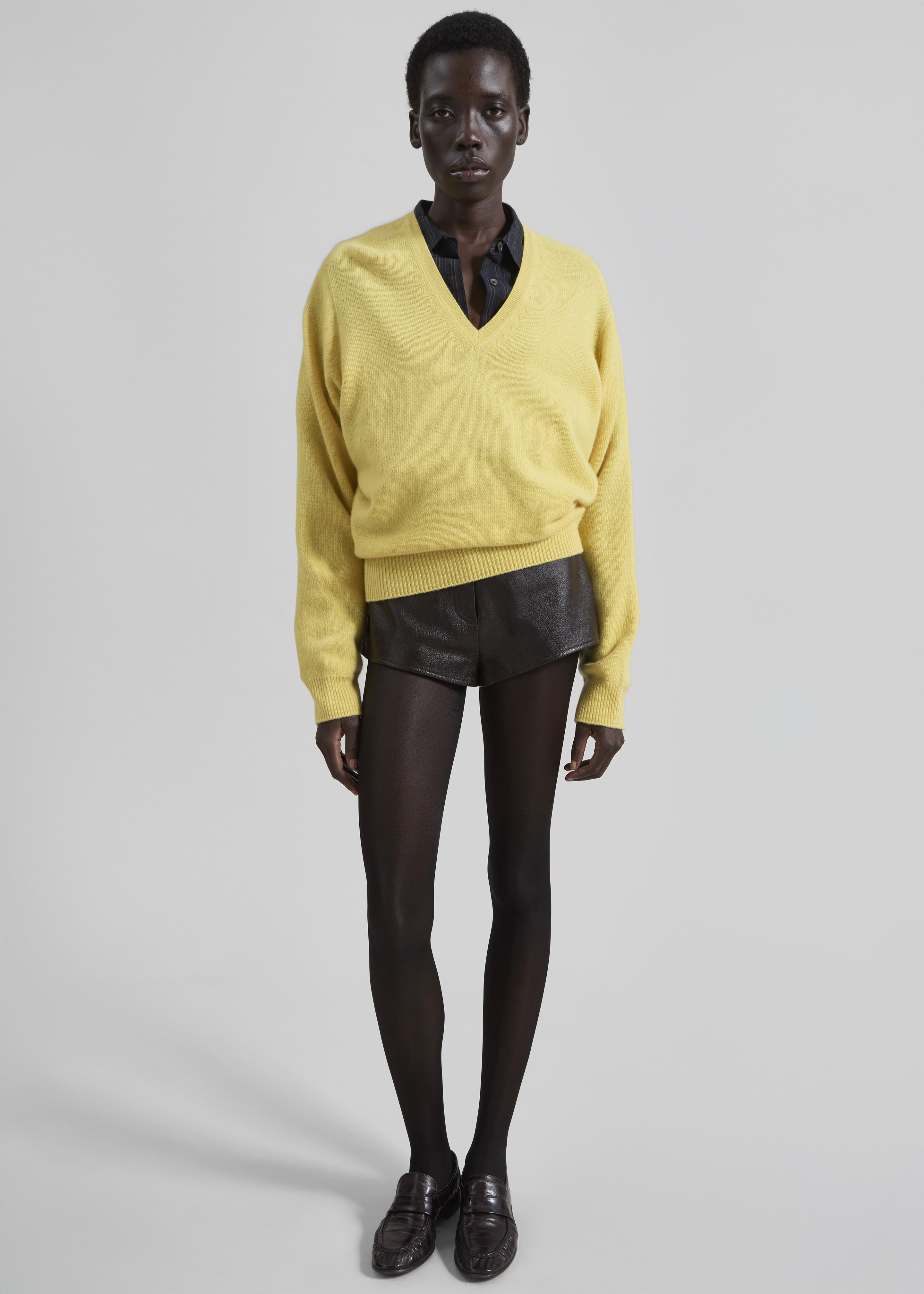 Ronse V-Neck Superfine Lambswool Sweater - Yellow - 1