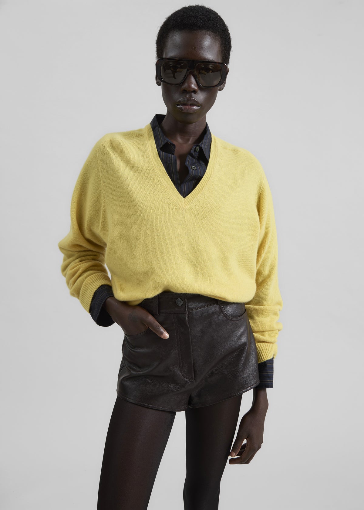 Ronse V-Neck Superfine Lambswool Sweater - Yellow - 4