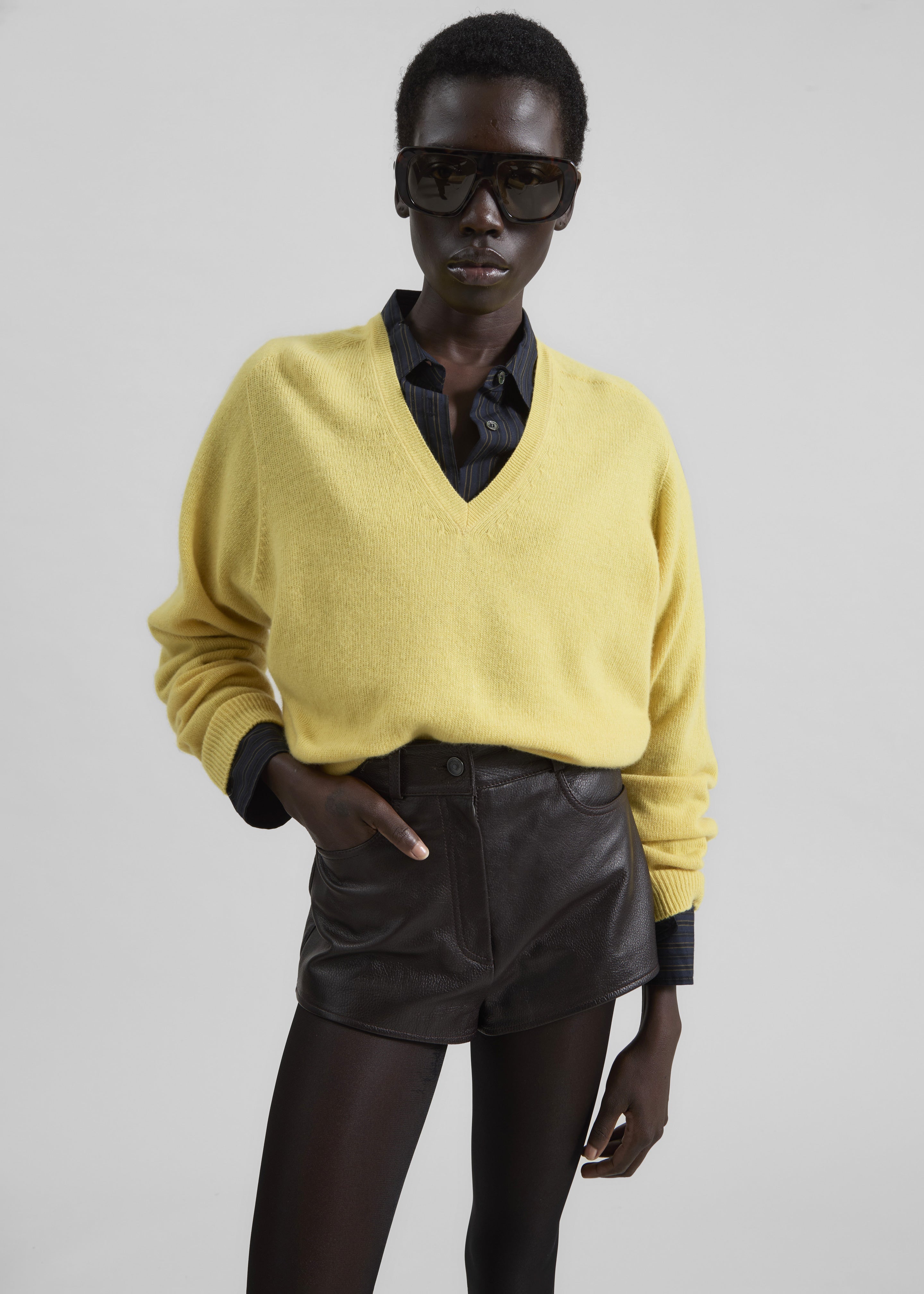 Ronse V-Neck Superfine Lambswool Sweater - Yellow - 4