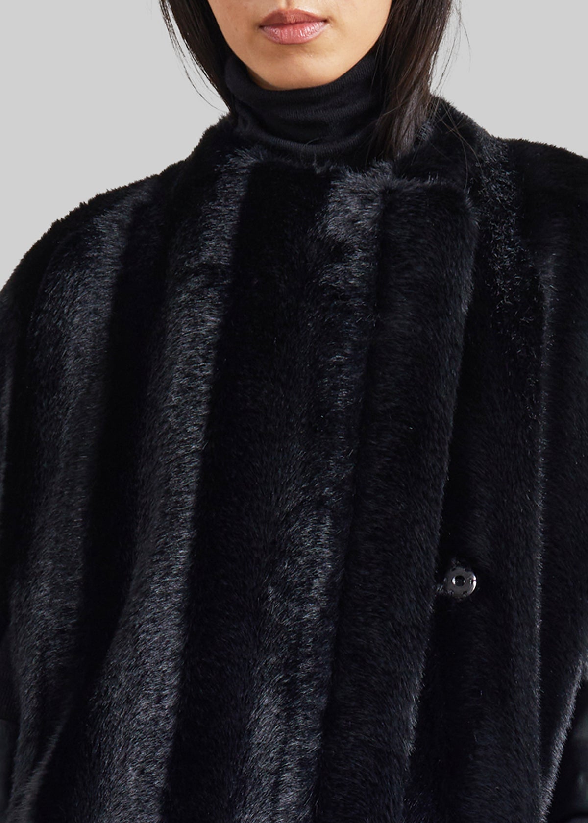 Rose Faux Fur Long Cape - Black