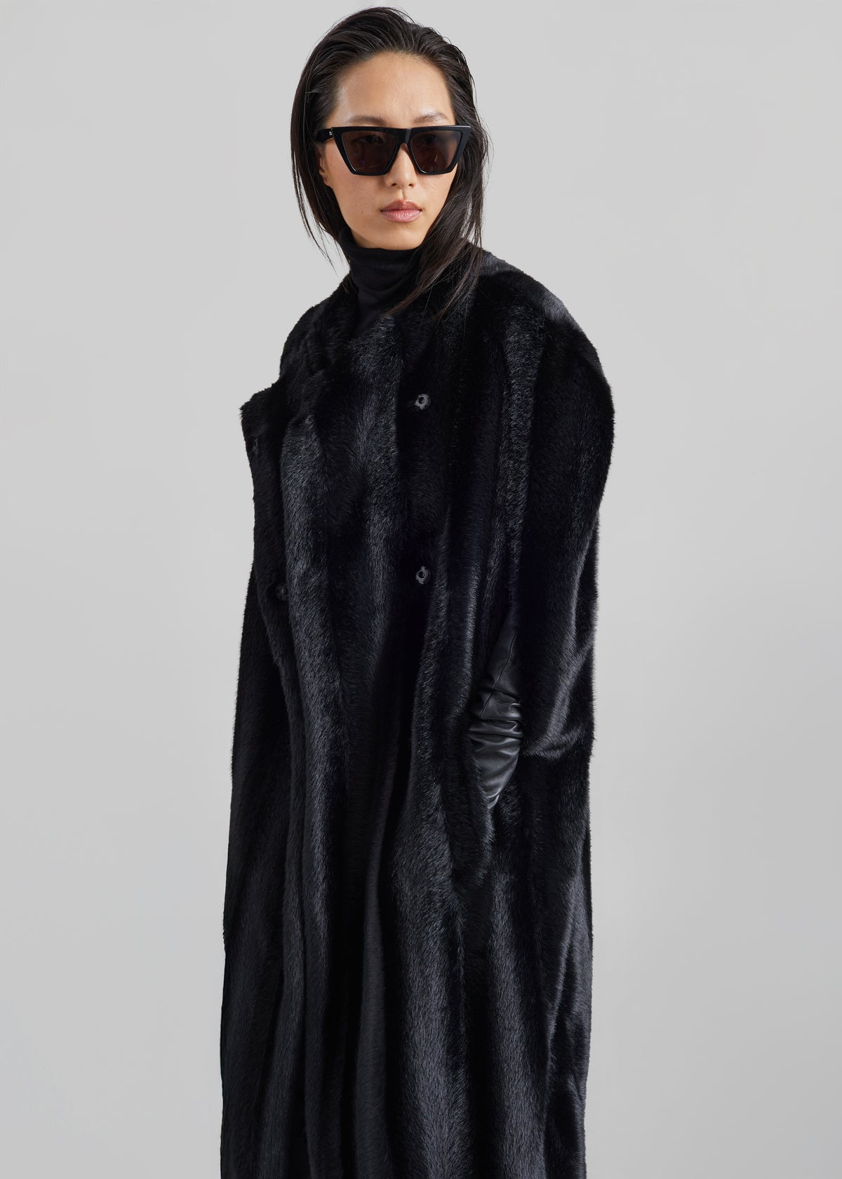 Rose Faux Fur Long Cape - Black