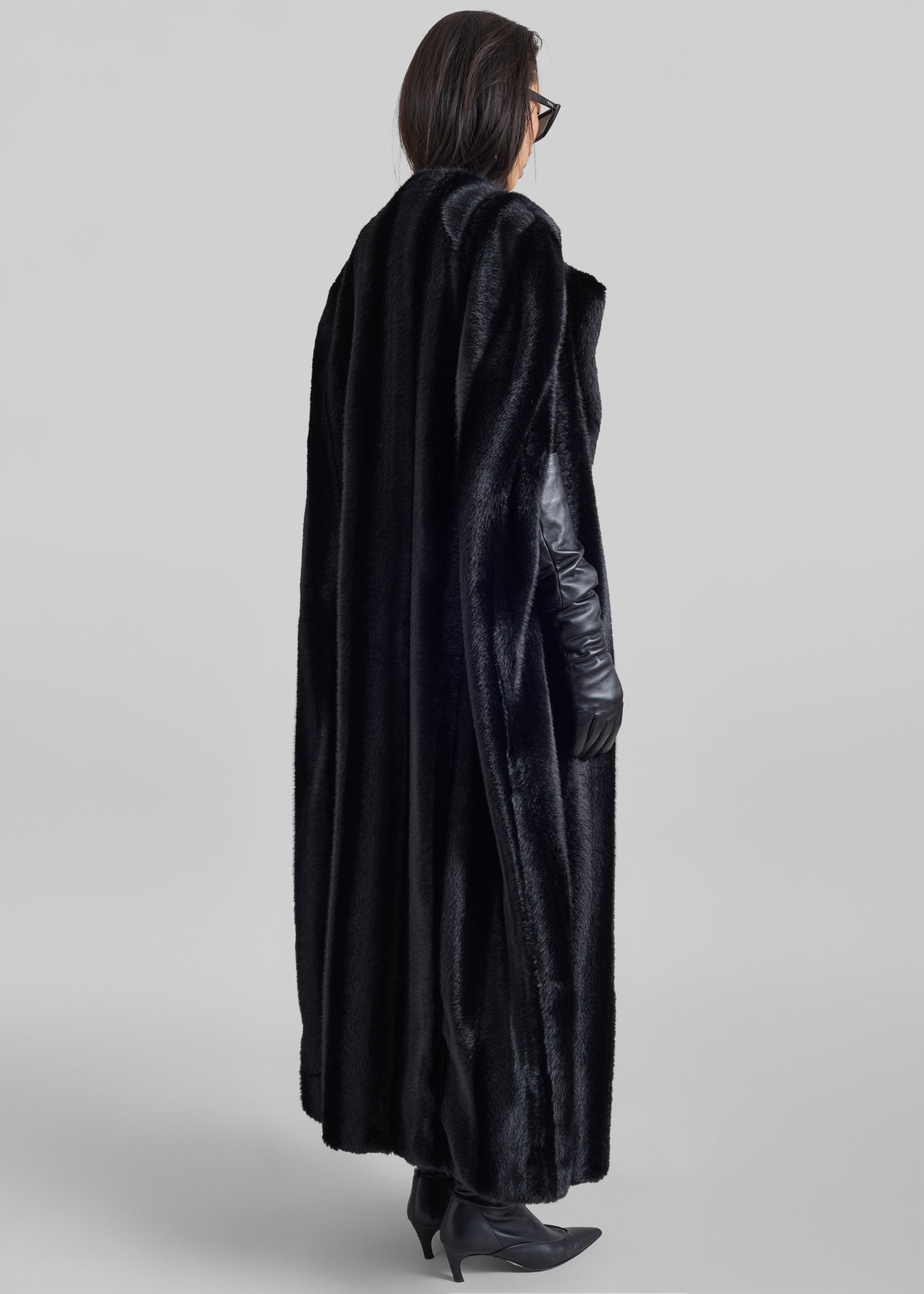 Rose Faux Fur Long Cape - Black