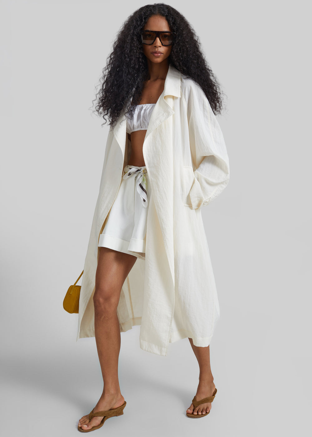 Rosora Sheer Fluid Trench Coat - Cream - 1