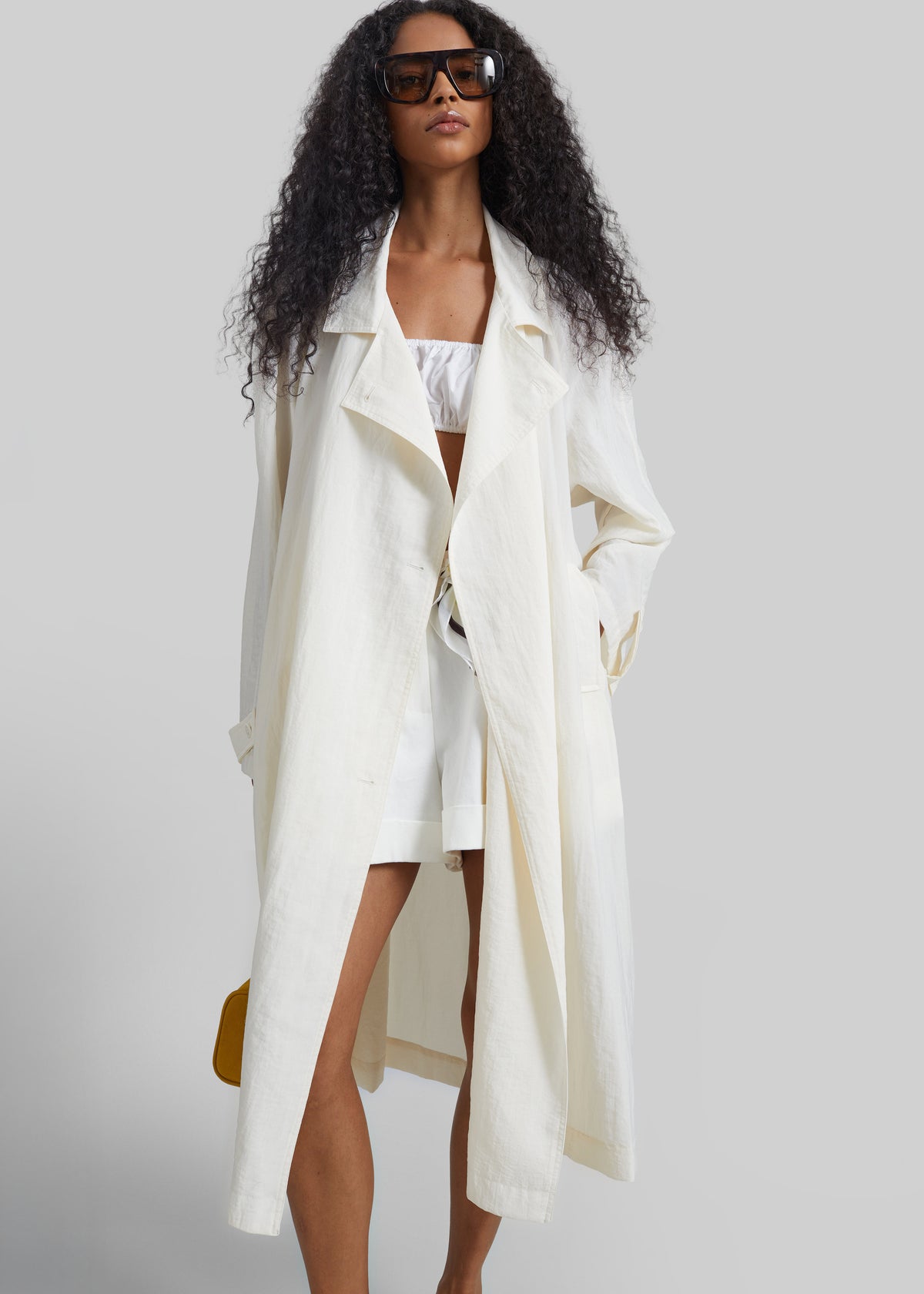 Rosora Sheer Fluid Trench Coat - Cream - 1