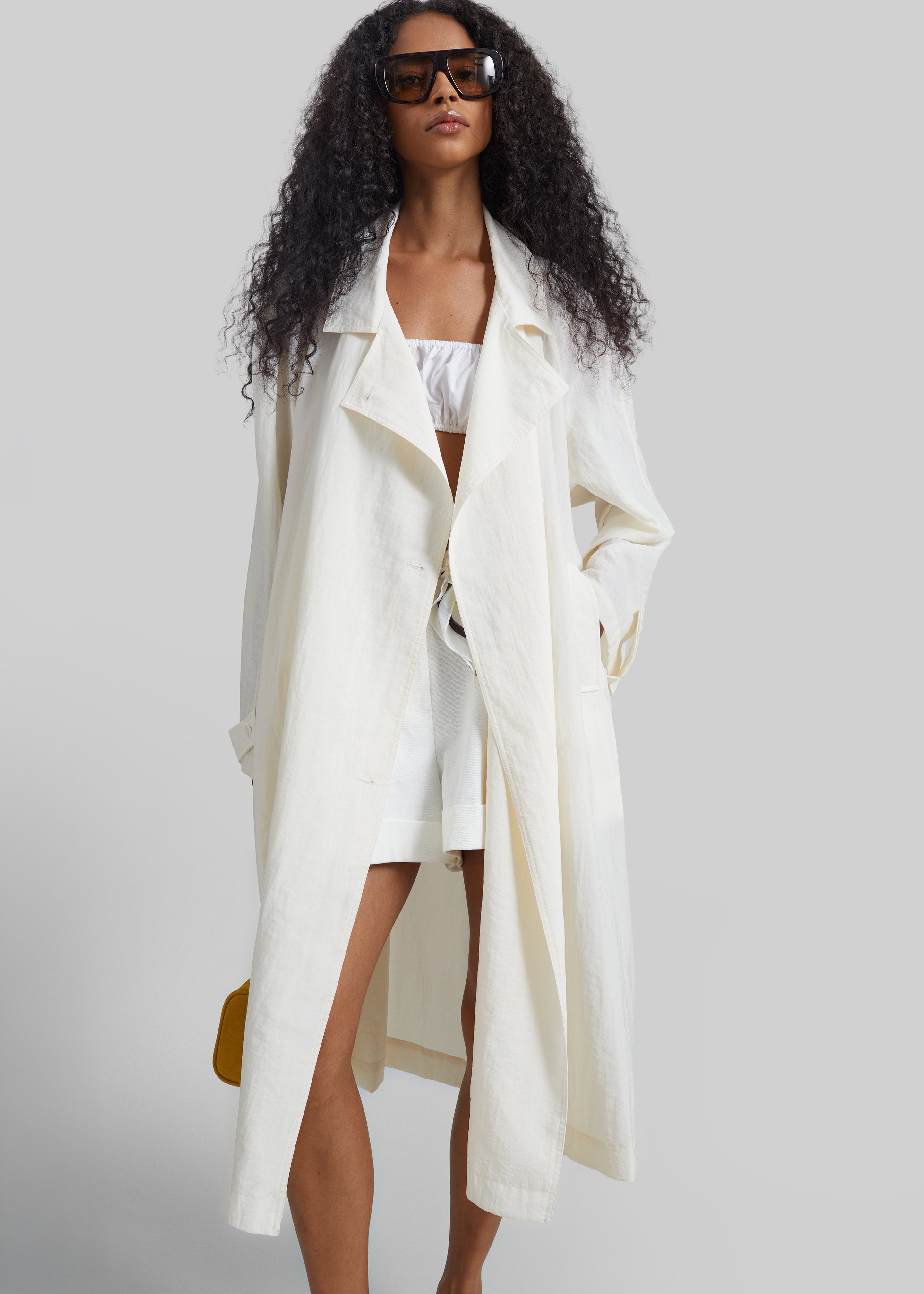 Rosora Sheer Fluid Trench Coat - Cream - 1