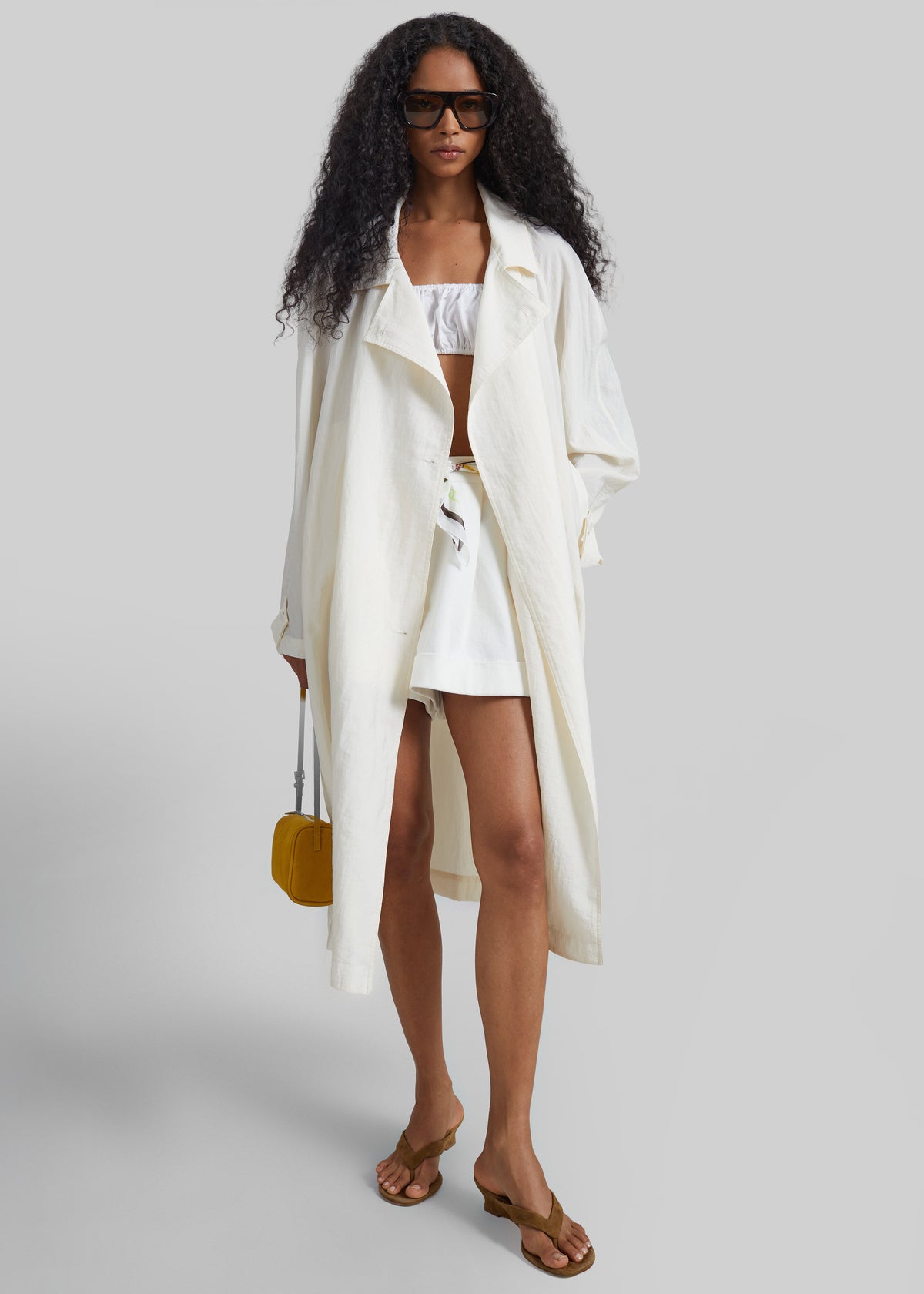 Rosora Sheer Fluid Trench Coat - Cream - 5