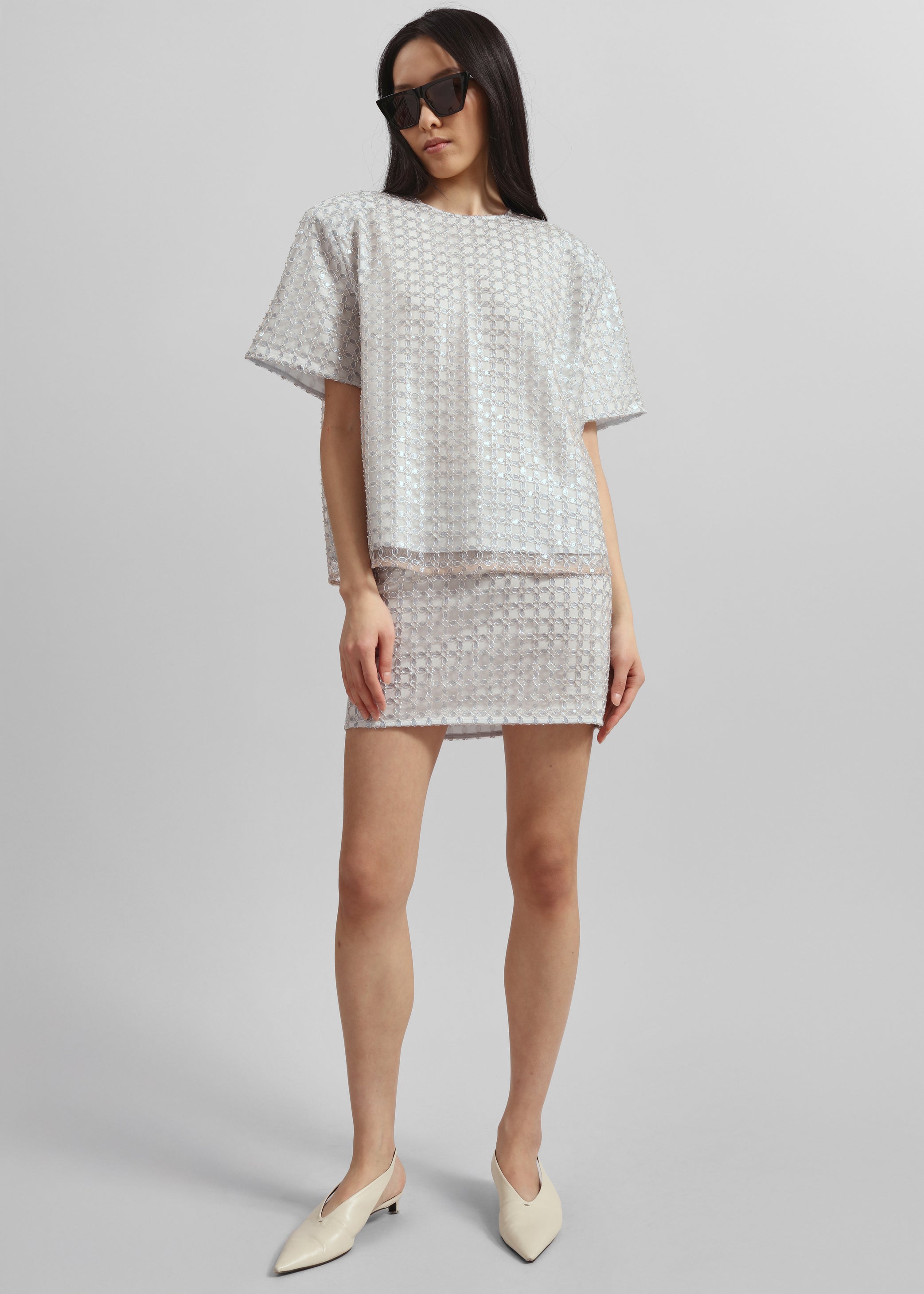 Shop the look image for Rotate Beaded Oversized Top - Beige