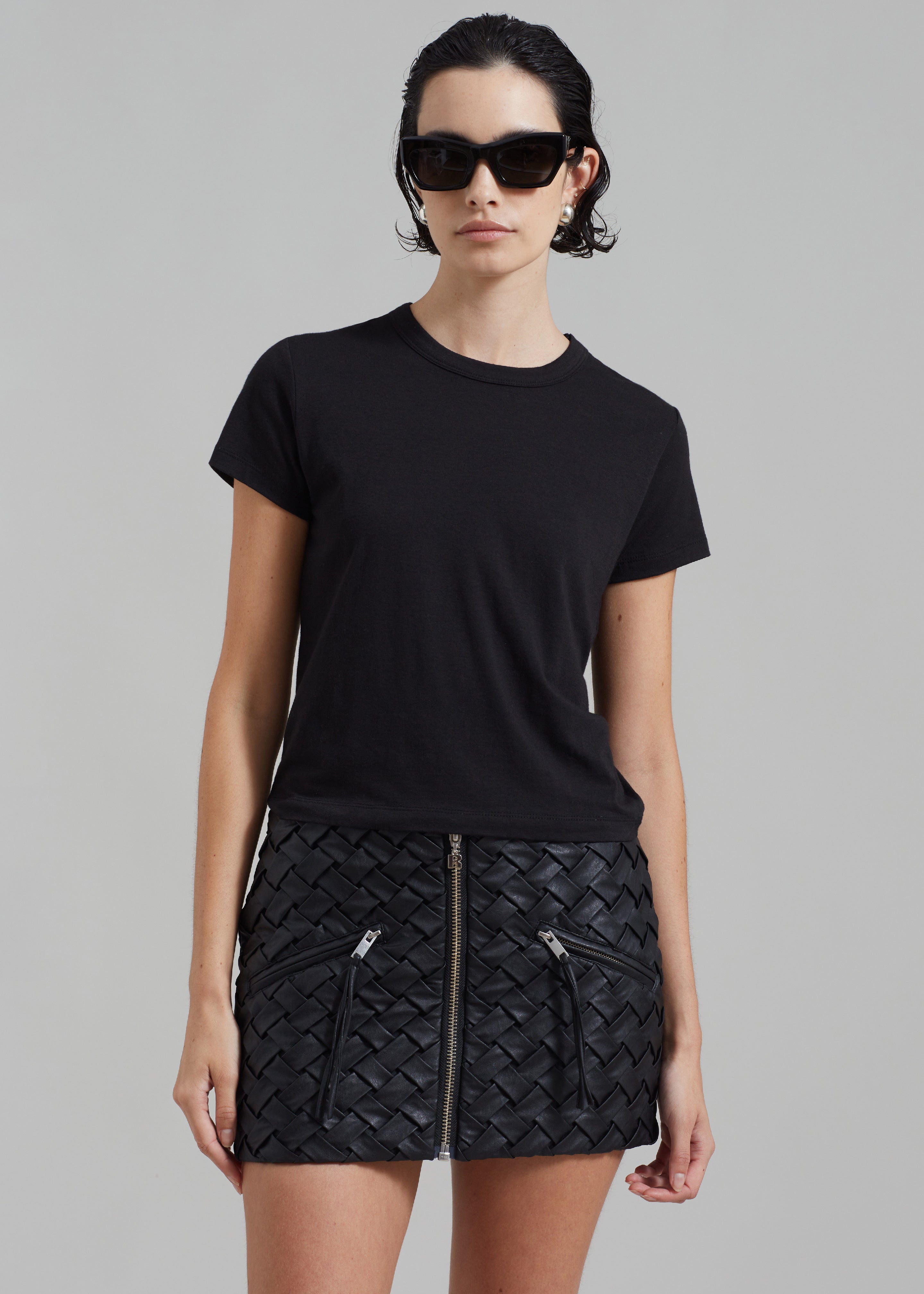 Black leather outlet quilted mini skirt